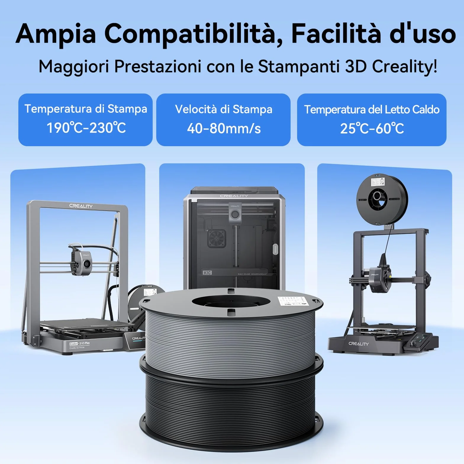 Creality Ender PLA Filamento 1,75 mm 2 kg Dimensionale +/- 0,03 mm per Stampante 3D Nero