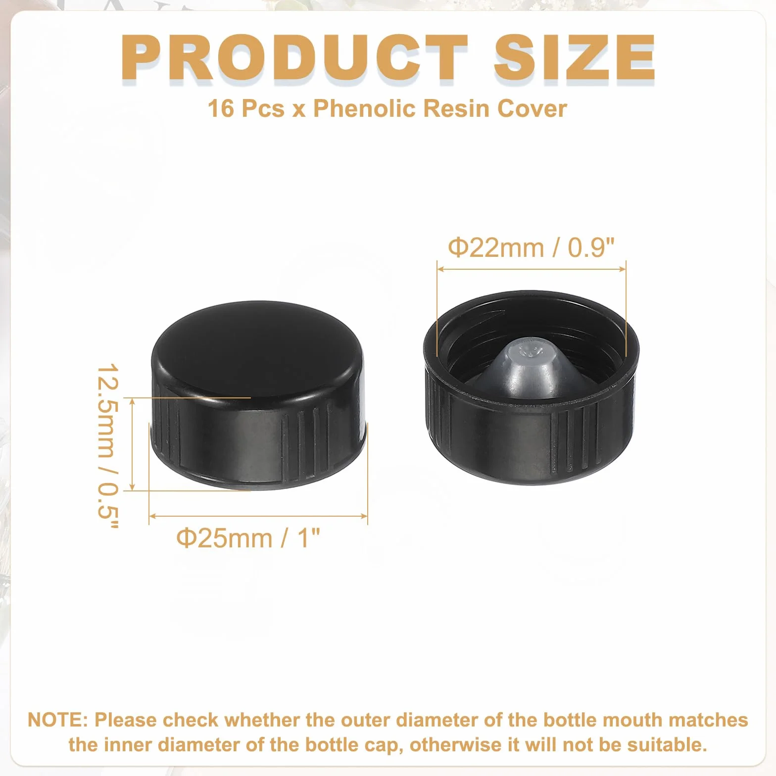 sourcing map 16 tappi a vite in resina fenolica 22 mm nero per bottiglie chimici cosmetici