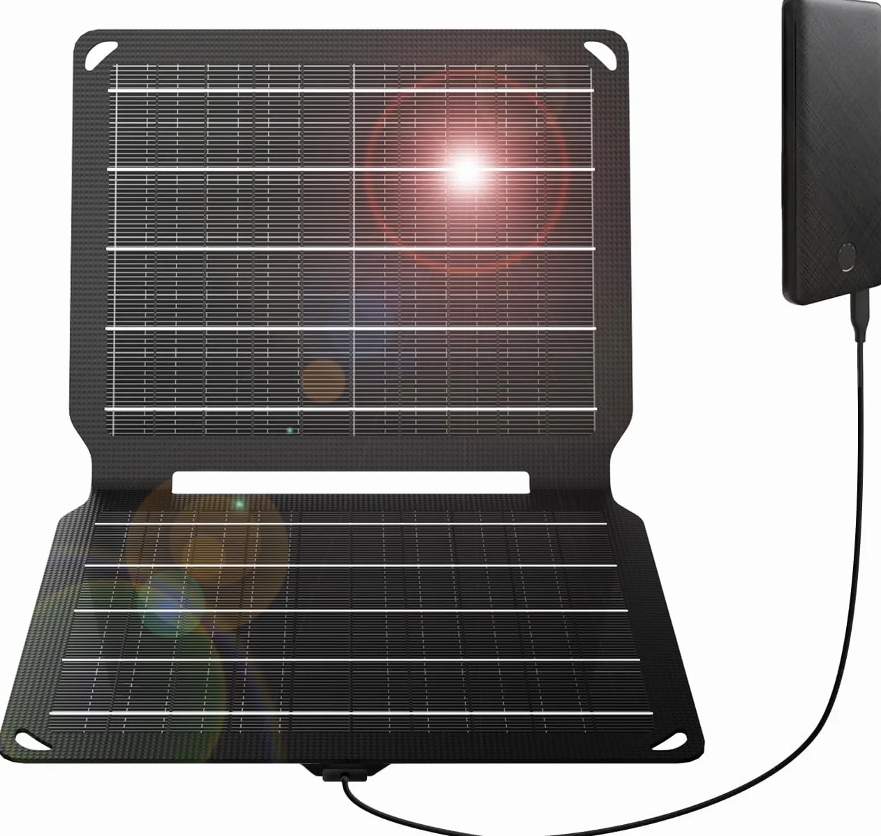 FlexSolar Caricatore portatile per pannello solare da 10 W (5,5 V/1,9 A max), pannello solare pieghevole impermeabile IP67 con porta USB compatibile con iPhone Xs/X/8/7, iPad, Samsung per campeggio