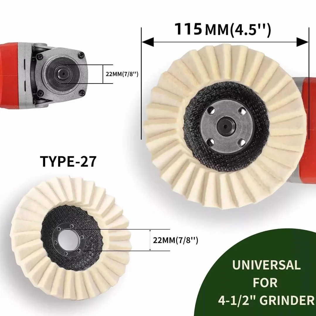 2 dischi lamellari in feltro da 115 mm, dischi per lucidatura in lana, dischi per lucidatura per smerigliatrice angolare per lucidatura metallo legno