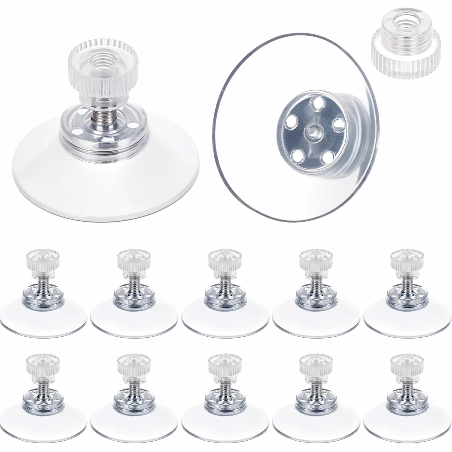 QWORK® 12 pezzi ventose con filetto Ø30mm - Ventose trasparenti con dado zigrinato per disco orario, parasole & decorazioni - Ventose adesive resistenti senza foratura per vetro, piastrelle & metallo