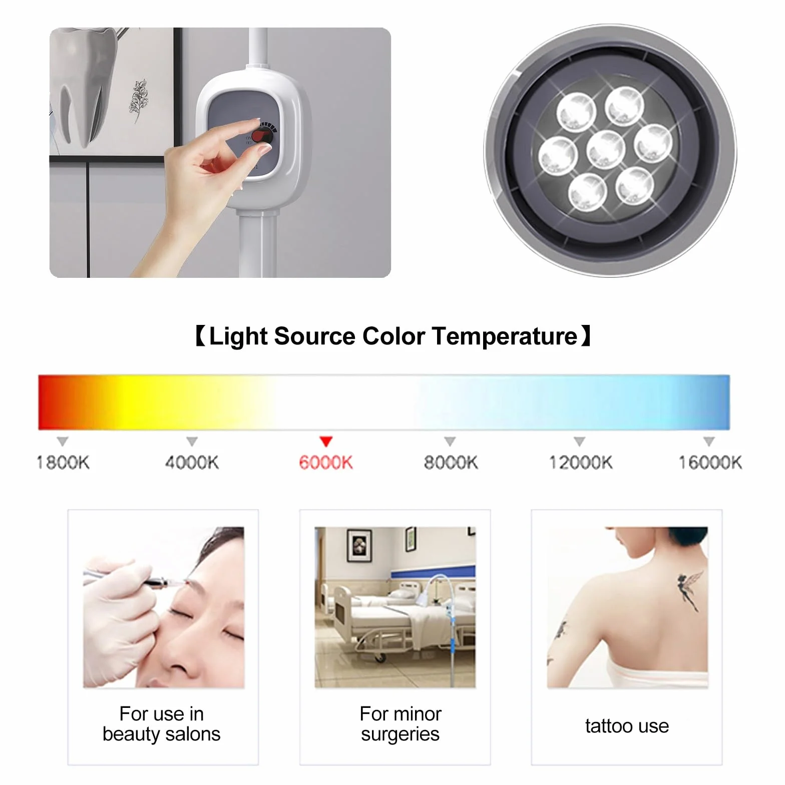 Lampada Mobile per Visita Ginecologica, Lampada da Visita Chirurgica LED, Lampada Scialitica Dimmerabile per Ginecologia, Ambulatorio, Stomatologia, Otorinolaringoiatria