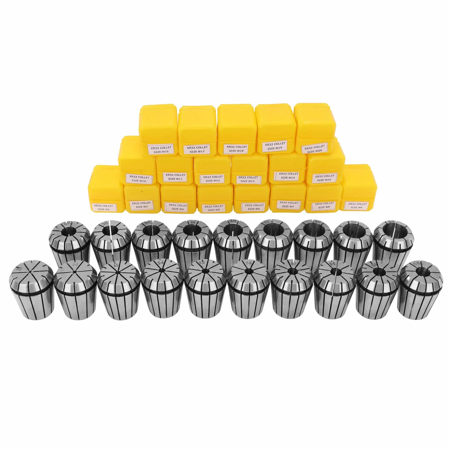 YOFULY ER32 Set mandrini a molla, ER32 mandrino 2 – 20 mm, ER32 molla per macchina per incisione e tornio CNC, portautensili, 19 pezzi…