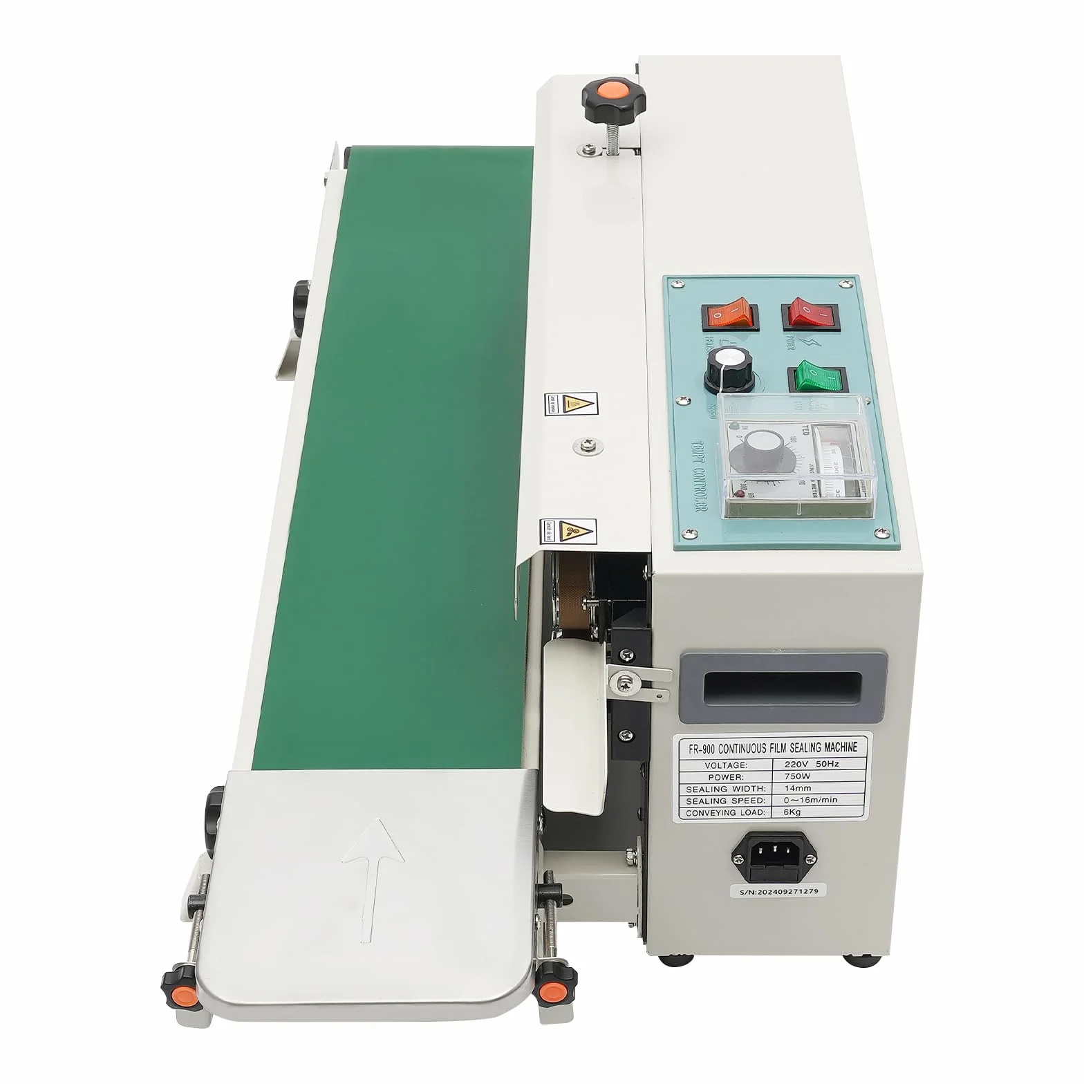Sigillatrice automatica, FR-900, sigillatrice continua 0-300 ℃, per sacchetti di alluminio spessi 0,02-0,8 mm, sacchetti di plastica, sacchetti di carta kraft
