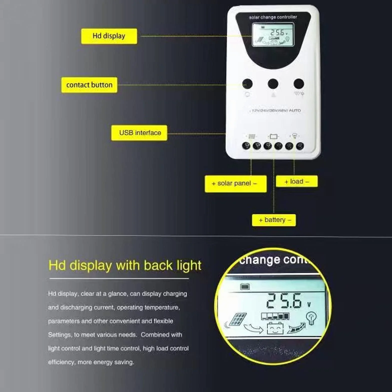 Regolatore di Carica Solare PWM Regolatore di Carica del Pannello Solare Regolatore Intelligente del Pannello Solare USB per Batterie Al Litio(100A)