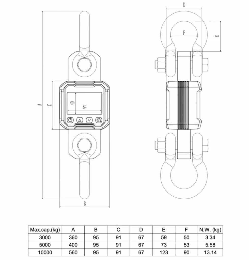 Dinamometro a corda da 10000 libbre Misuratore di forza Scala digitale per gru, misuratore di tensione per funi metalliche, 5T/10T (capacità 5000 kg, divisione 2 kg)