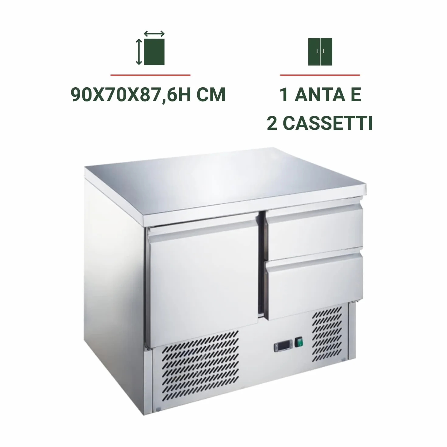 Ristoattrezzature Banco Frigo Saladette con Piano in Acciaio Inox (1 porta)