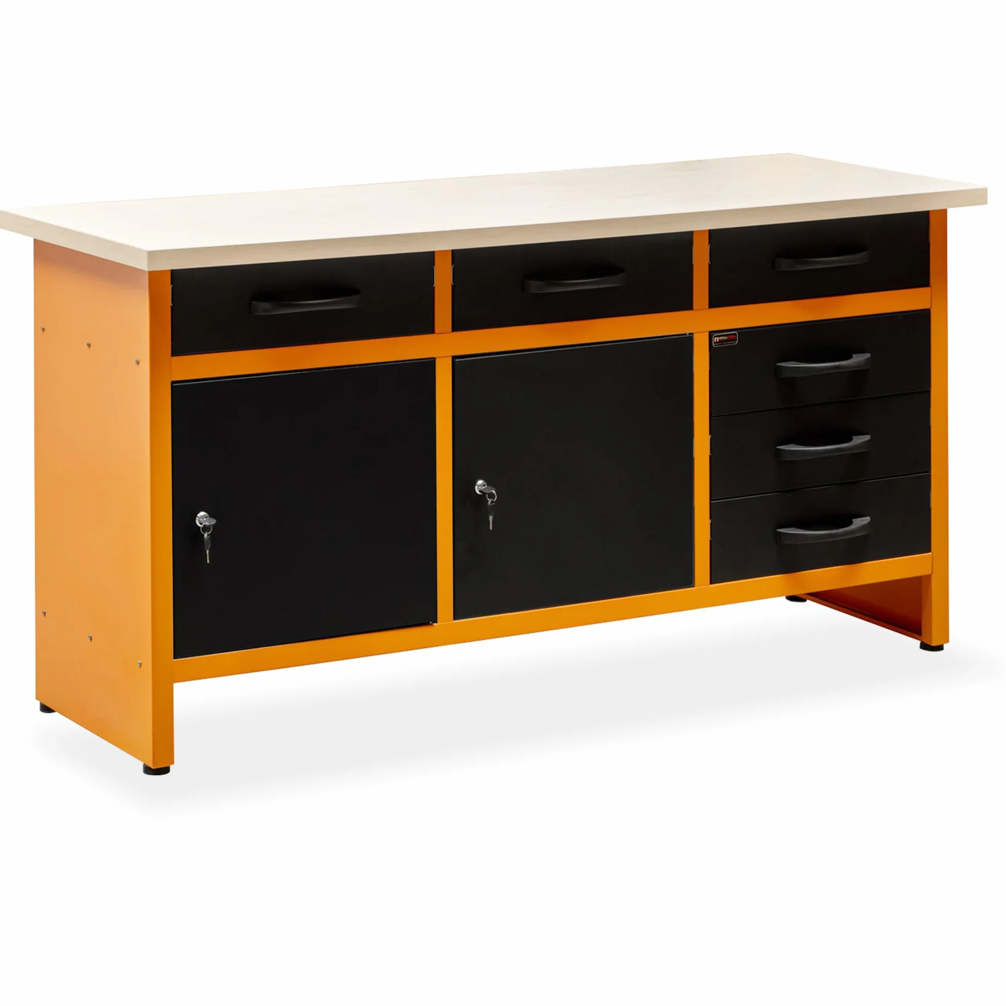 METALLMOBELL - Banco da Lavoro Officina, 160x60x84cm, con Cassetti e Armadietto, Tavolo da Lavoro Garage, Banchetto da Lavoro, Banco da Falegname, Banco da Lavoro Garage, Banco Lavoro MB010N