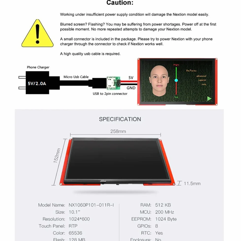 Nextion Intelligente Display 10,1" pollici Touch Screen Resistivo 1024x600 Seriale LCD-TFT Modulo Display HMI Supporta Audio Video NX1060P101-011R-I