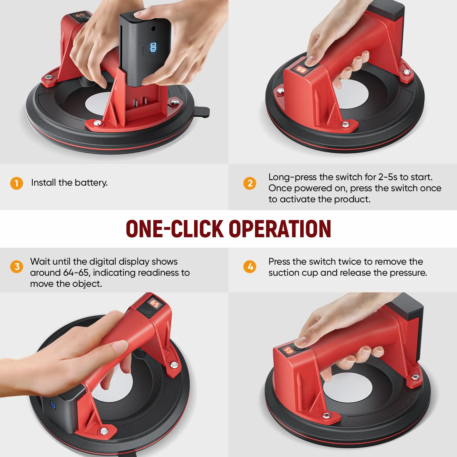 Ventosa elettrica Diametro 20,5 cm Ventosa per piastrelle Capacità Carico 300 Kg 8 inch Ventosa di vetro con 2 Batterie per Vetro, Piastrelle, Marmo