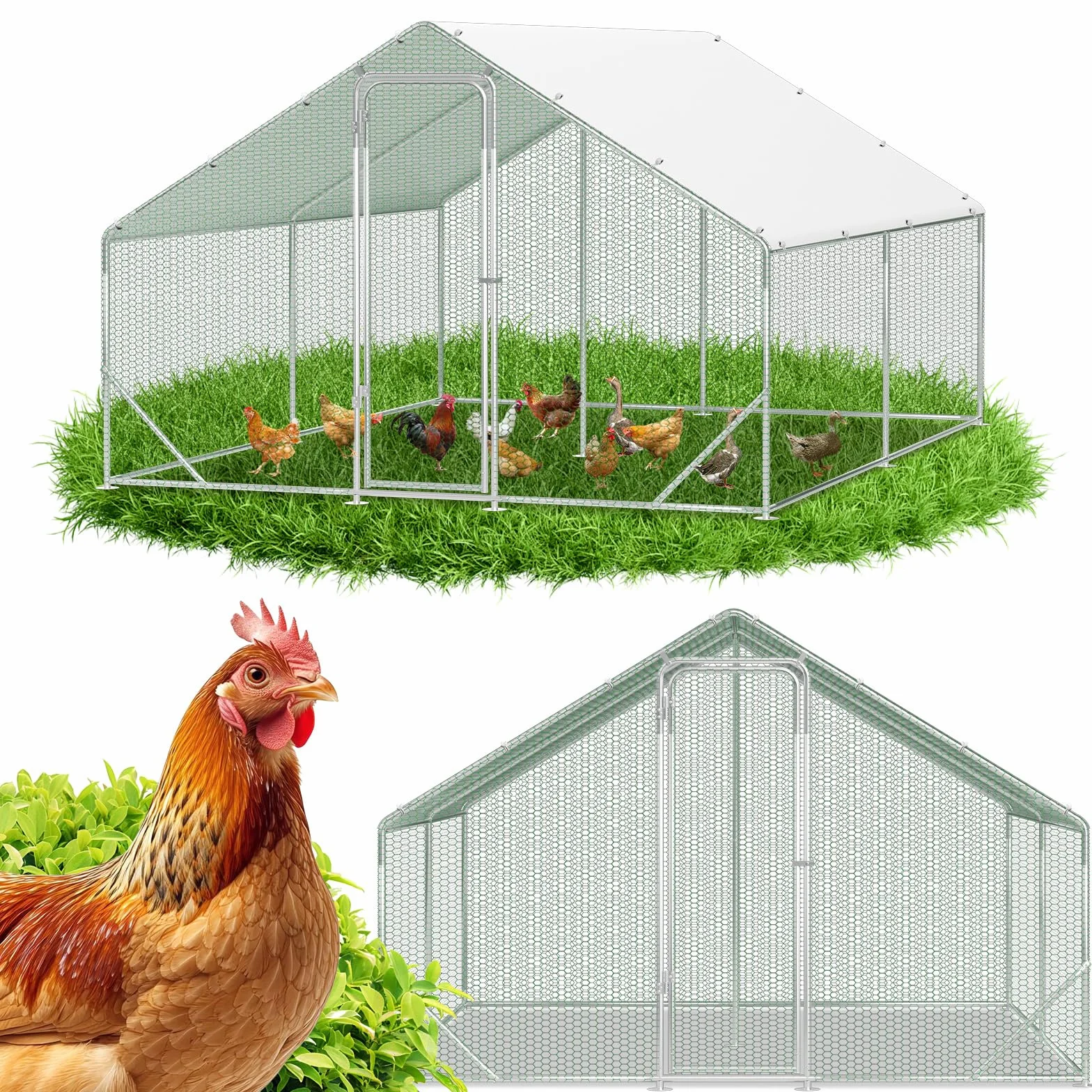 Pollaio 3x4x2m Recinto con Serratura Acciaio Zincato Recinto da Esterno Gabbia per Galline, Piccoli Animali, Gabbia per Uccelli