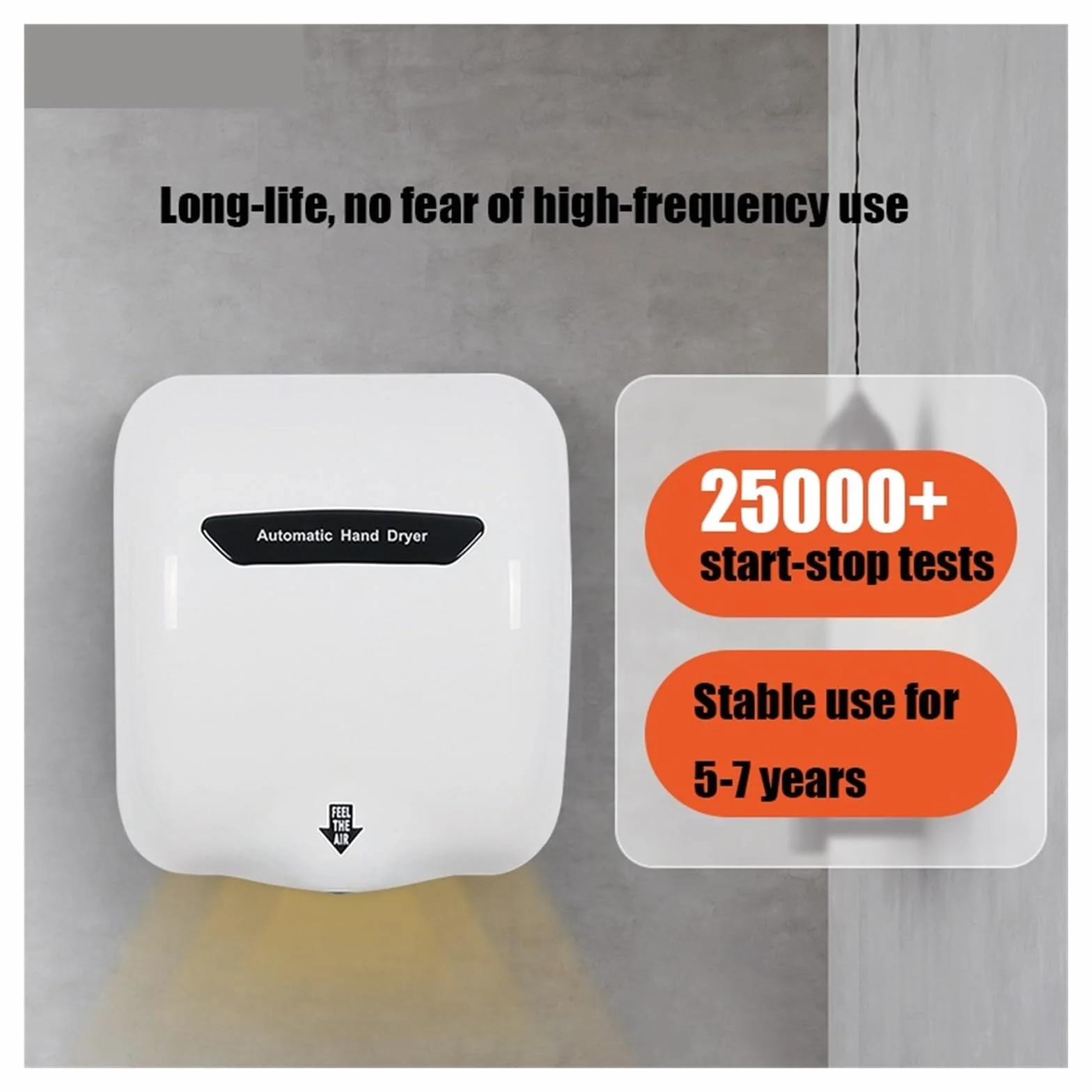 Asciugamani elettrico, Asciugamani automatici con HEPA ad alta velocità, asciuga mani elettrico 304ss for bagno commerciale,Forte flusso d'aria(White hand dryers)
