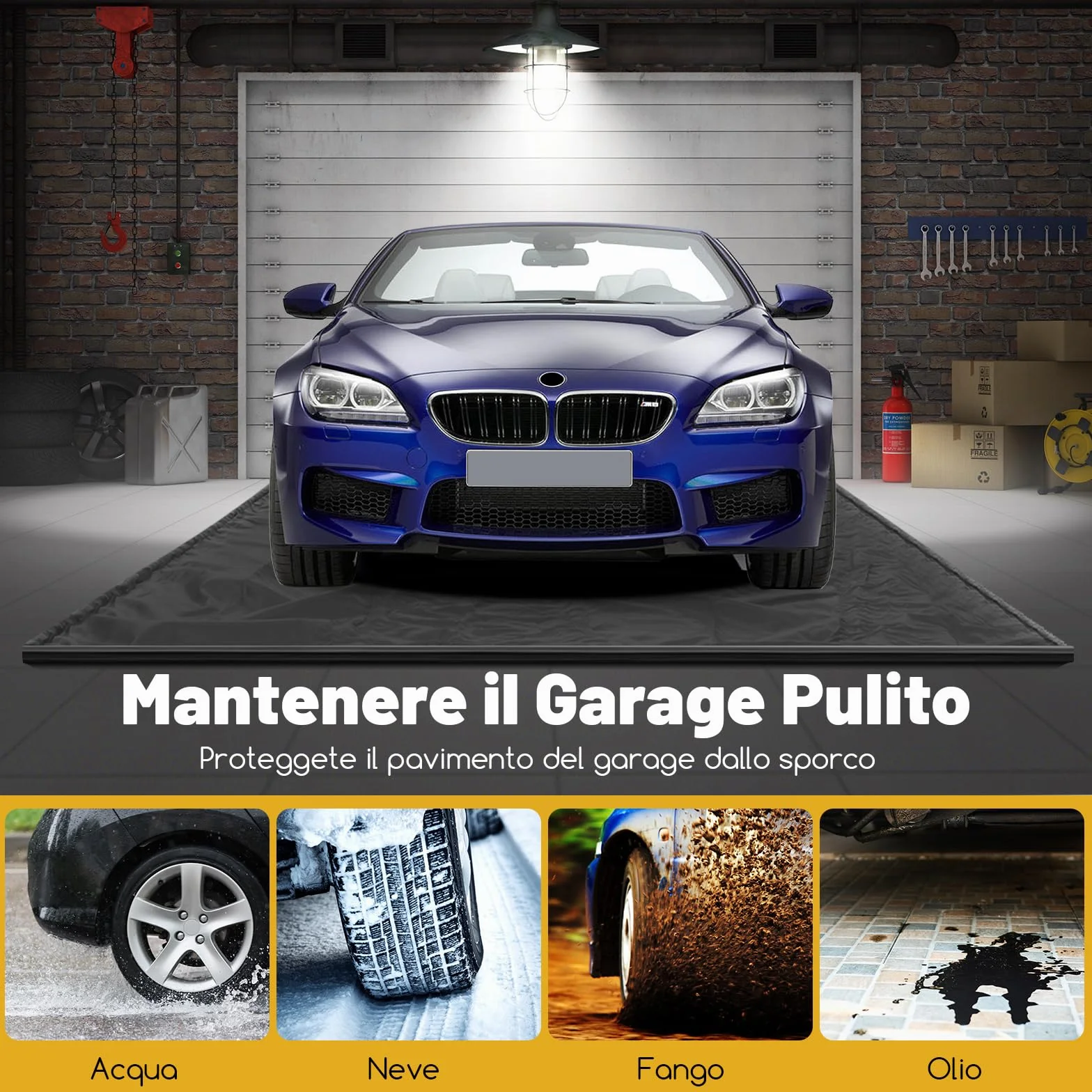 COSTWAY Tappeto per Garage, Tappetino Antiscivolo per Riparazione Auto Impermeabile, Include Raschietto per Pavimenti e Nastri Adesivi, Adatto per SUV di Media Grandezza (550 x 240 cm)