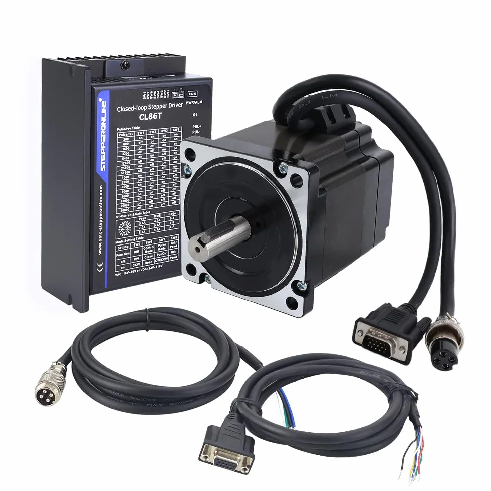 STEPPERONLINE Motore passo-passo ad anello chiuso 1 asse CNC KIT 4,8 Nm/720 oz.in Nema 34 Motore & 4.1-8.2A 24-80VDC Ciclo Chiuso Stepper Driver CL86T V4.1