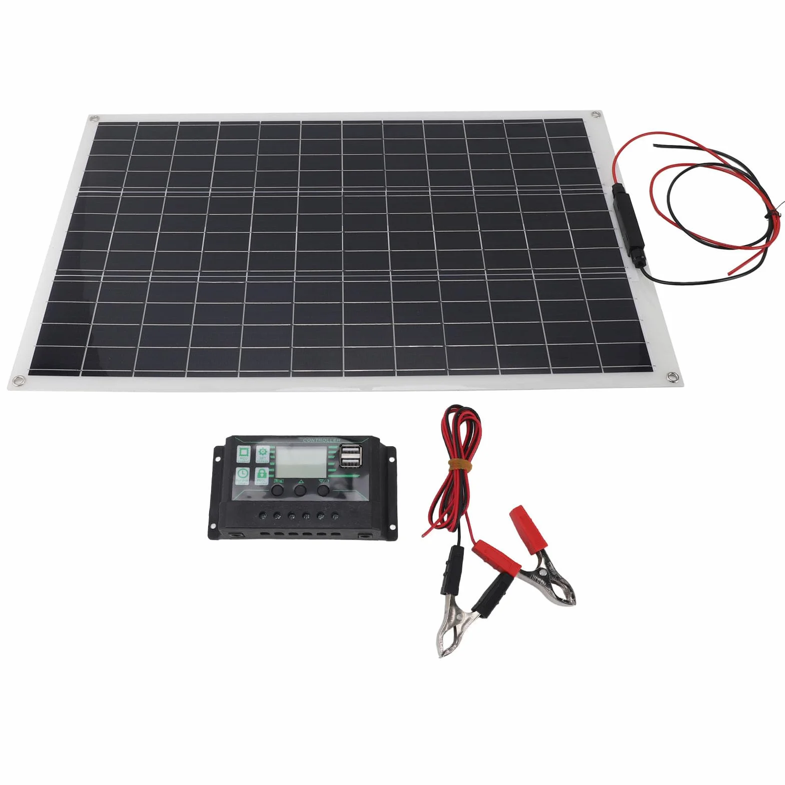 Kit pannello solare 300W Pannello solare in silicio monocristallino con regolatore di carica e clip batteria 18V per campeggio camper