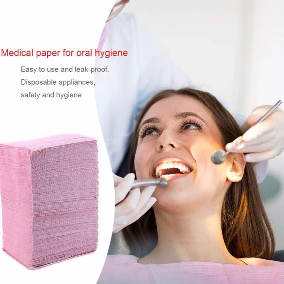 Asciugamano per bavaglino dentale monouso foglio orale sciarpa di carta asciugamano per uso clinico dentista blu 125PCS
