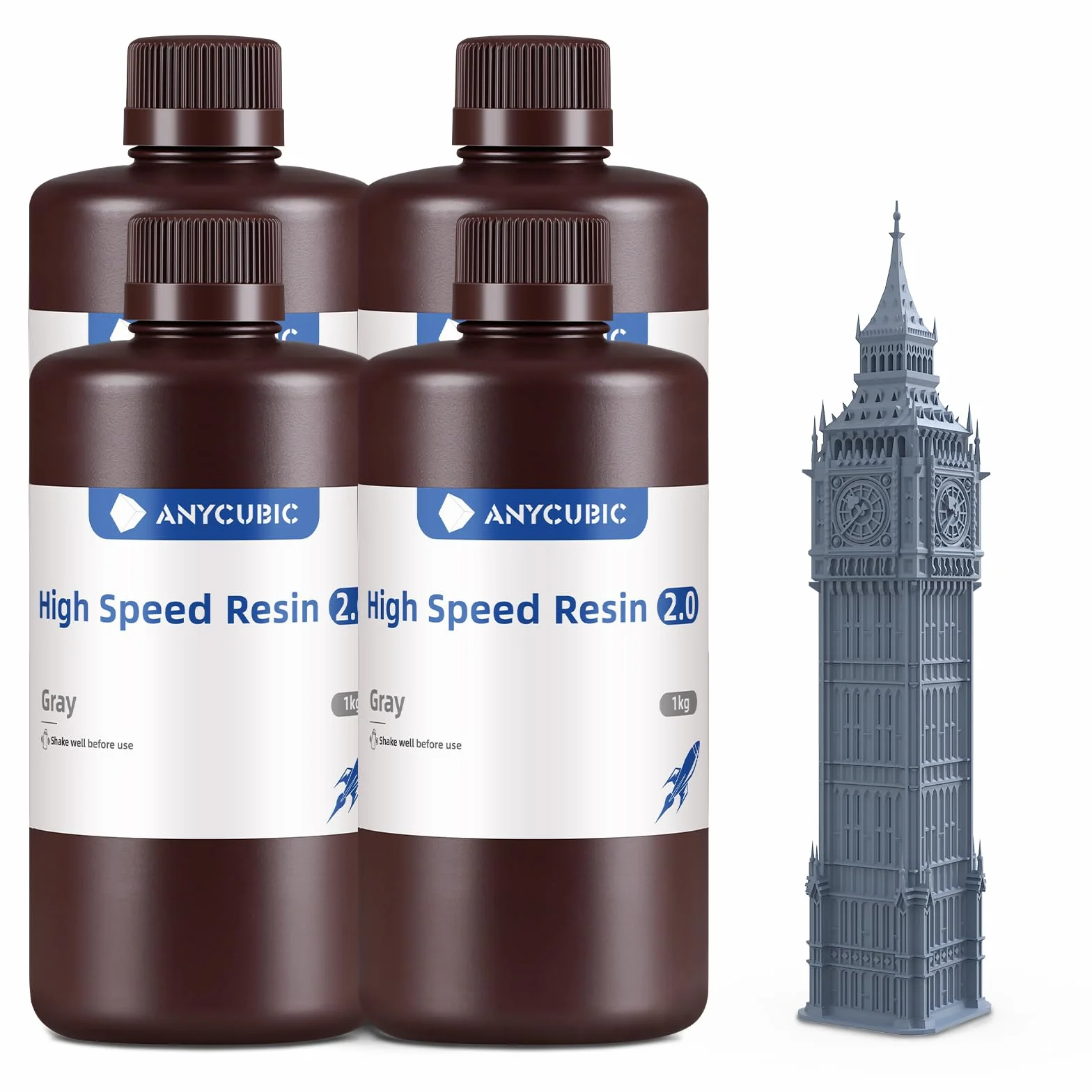 ANYCUBIC High Speed ​2.0 per Stampante 3D, Resina 3D Altamente Attiva, a Bassa Viscosità e Altamente Liquida, 170 mm/h di Stampa ad Altissima Velocità con ANYCUBIC Photon Mono M7 Pro, Grigio 4KG