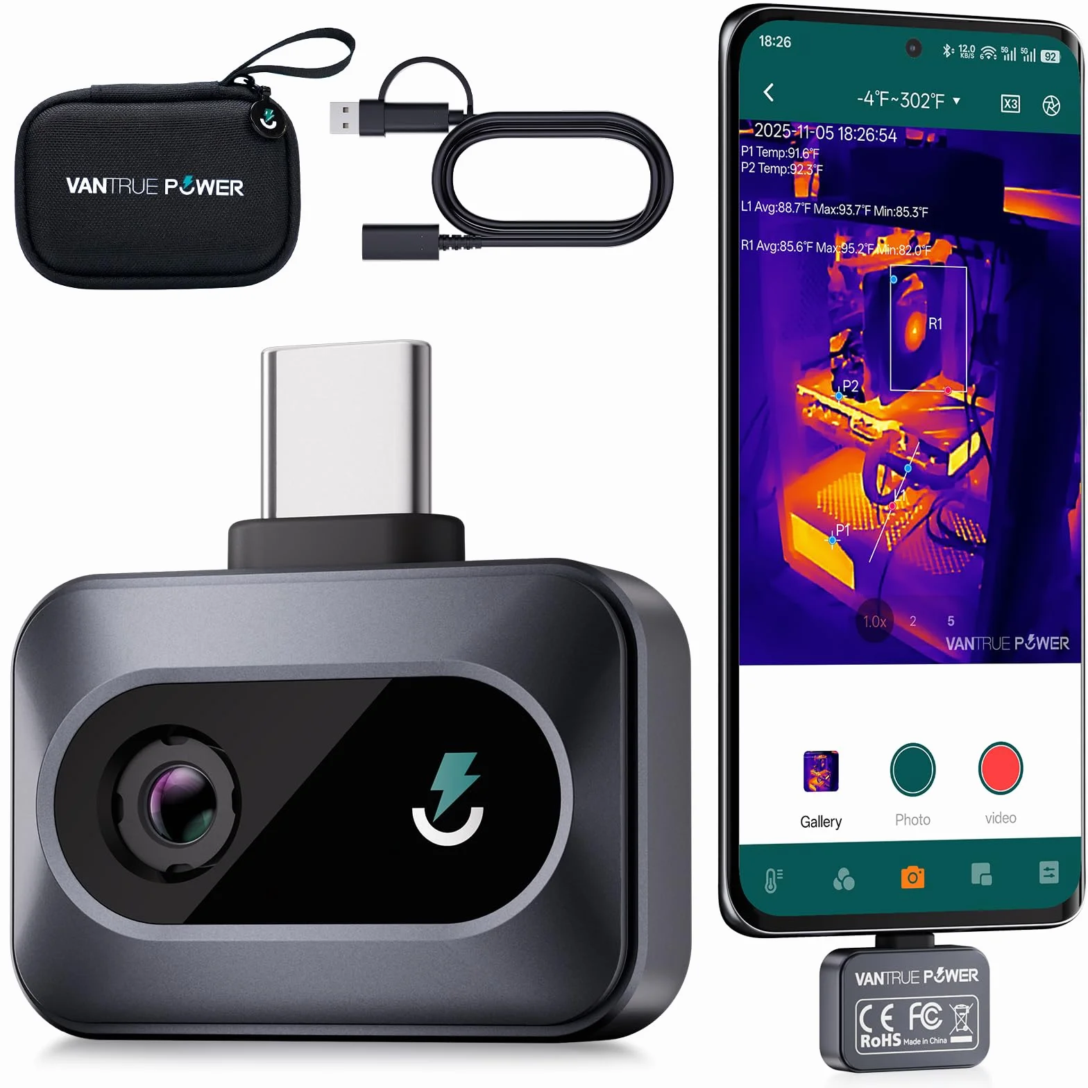 TS1 | Telecamera termica per Android, fotocamera a infrarossi con risoluzione super 512×384, fotocamera a infrarossi con USB-C, da -20°C a 550°C, ispezione domestica 15x Zoom