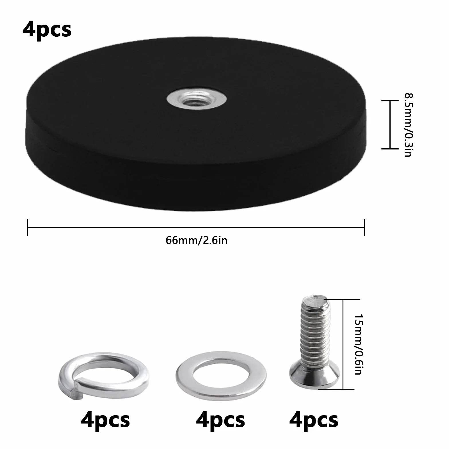 Piedini magnetici M6 17 kg filettatura 66 mm magneti gommati estrazione potente