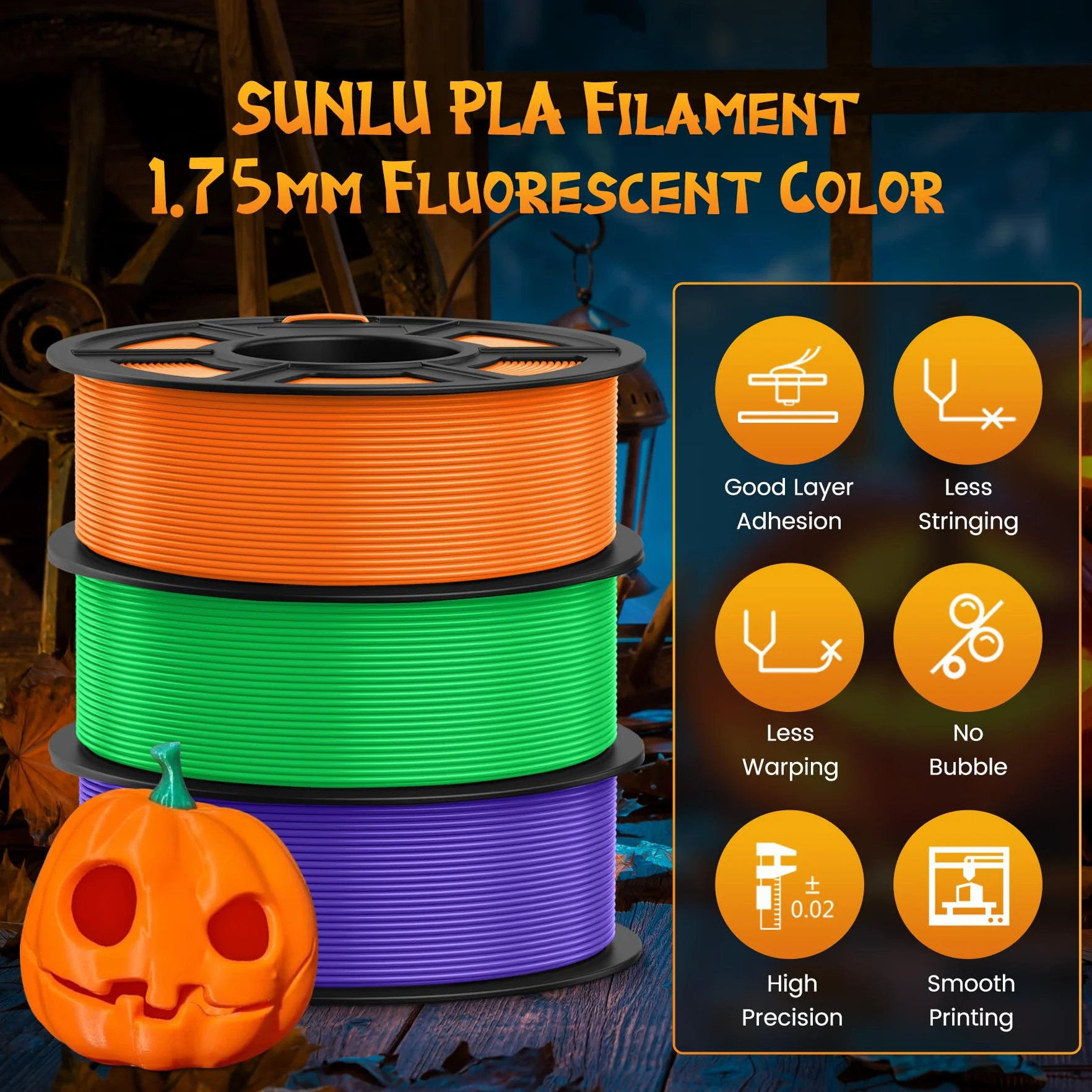 SUNLU Confezione di 4 filamenti fluorescenti per stampante 3D in PLA da 4 kg, 1,75 mm, adatti per la maggior parte delle stampanti 3D FDM, bobina da 1 kg, confezione da 4, fluorescenti (viola