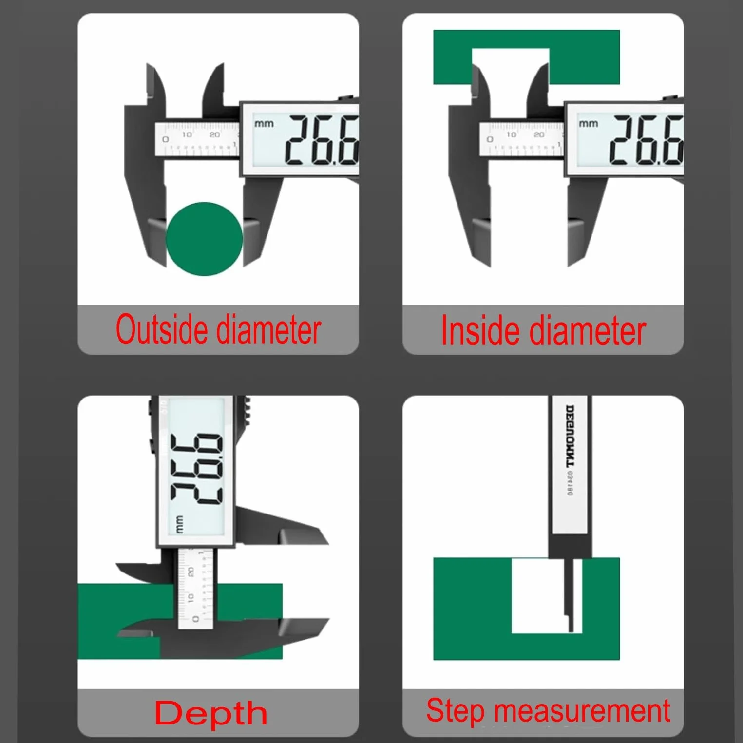JZK calibro digitale elettronico da 150 mm in plastica con grande schermo LCD, 15 cm 6 pollici conversione metrica in pollici, misuratore di profondità, strumento di misura per diametro interno