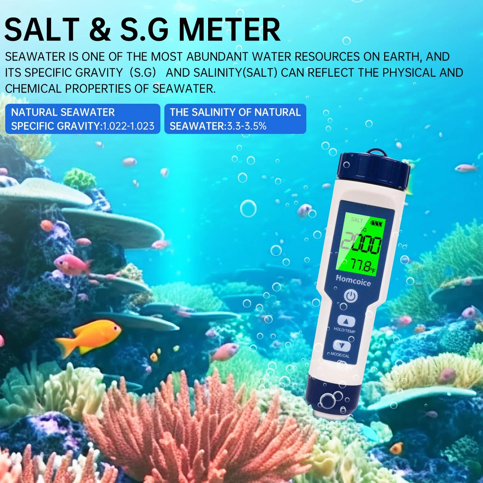 Misuratore pH digitale 7 in 1, professionale PH TDS EC SALT ORP S.G Temperatura Meter, Tester Qualità Acqua d'alta precisione per acquari, piscine, acqua potabile e idroponica