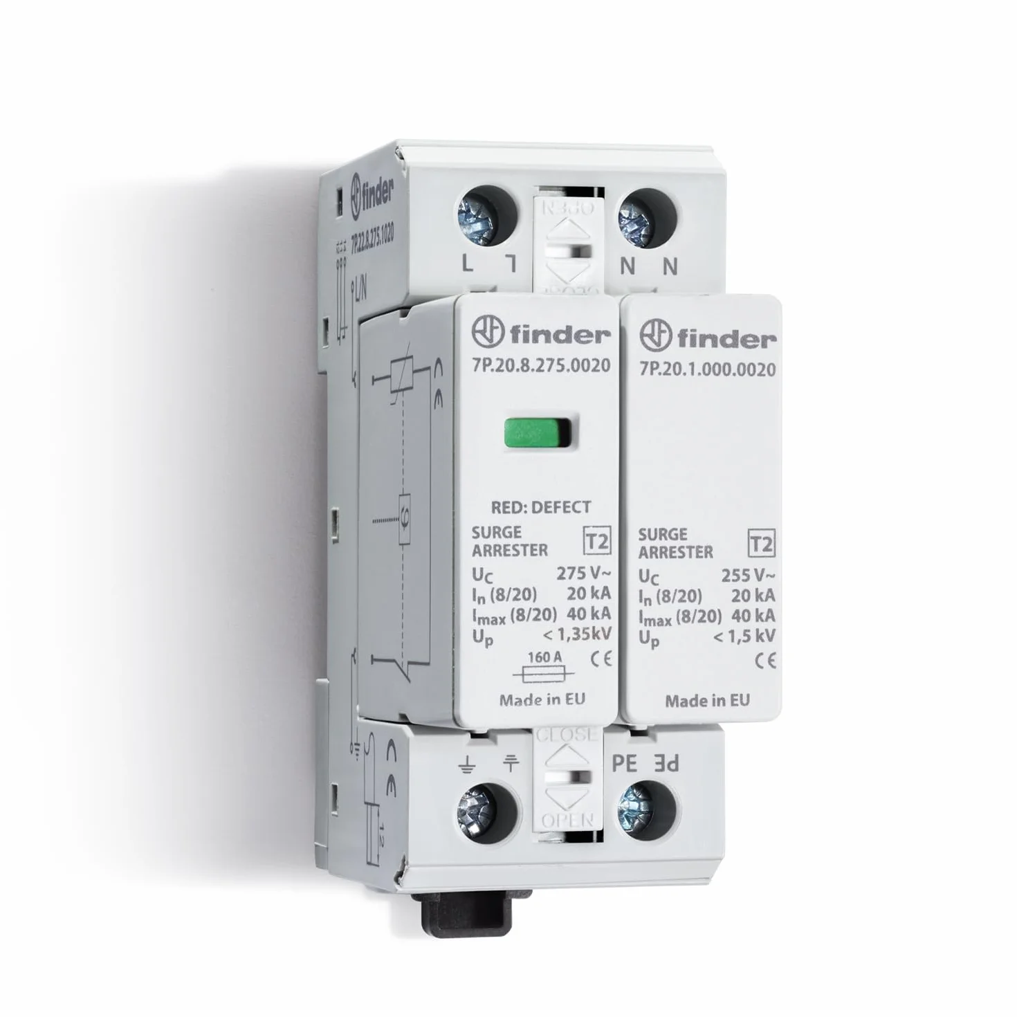 Finder Scaricatore di Sovratensione Tipo 2 7P.22 Protezione Varistore L-N Spinterometro Gas N-PE TT TN-S Monofase