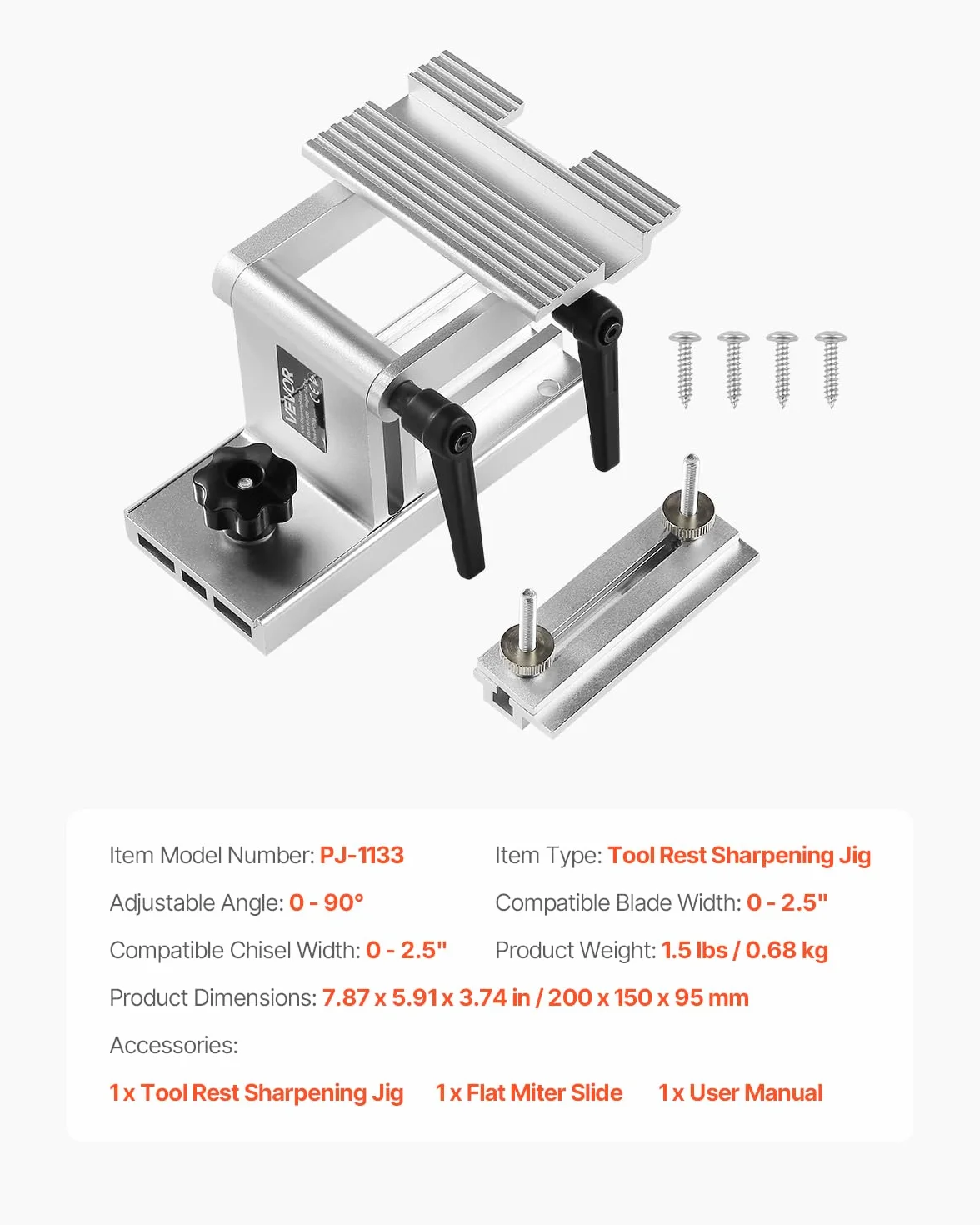 VEVOR Supporto per Affilatura Regolabile per Smerigliatrici da Banco 152 mm o 203 mm con Slitta per Troncatura Piatta Lame Scalpelli 0-64 mm