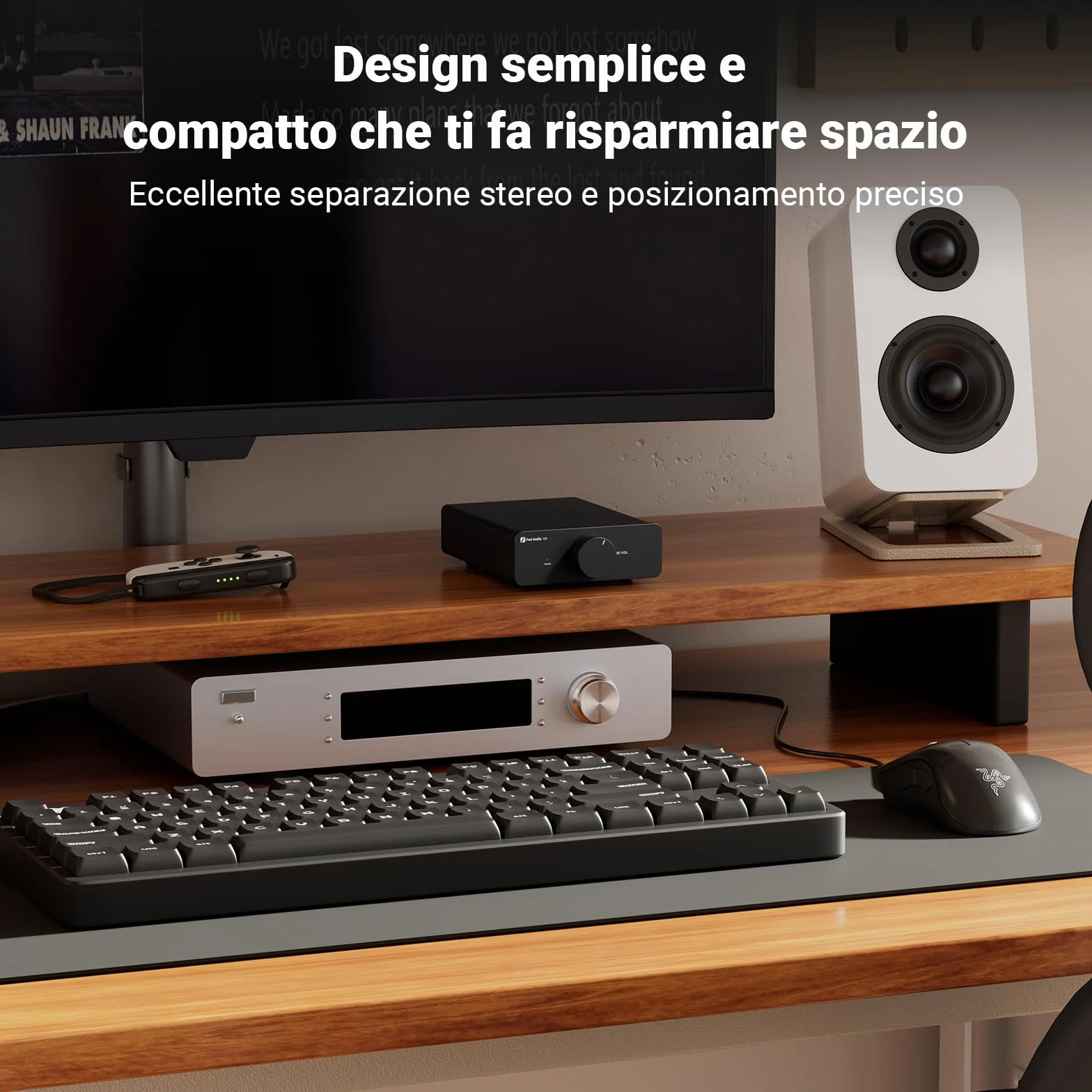 Fosi Audio V3 Amplificatore stereo Home Audio 300 Watt x2 Potenza TPA3255 Classe D Mini 2 canali per altoparlanti passivi da scaffale a torre Desktop Home Theater con alimentazione 48V