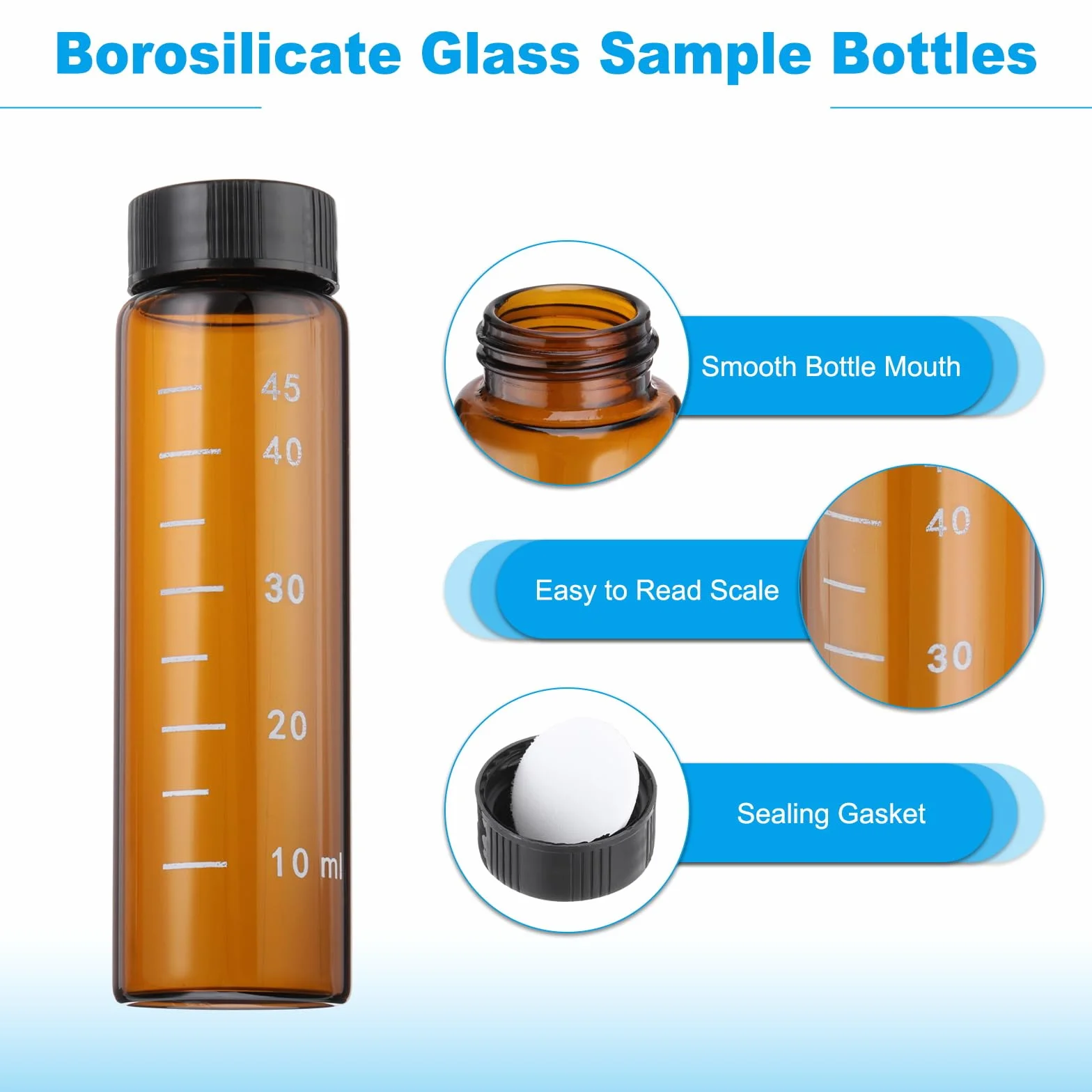 PATIKIL Piccole Bottiglie In Vetro Ambrato 50ml 5 Pezzi Con Tappi A Vite Neri