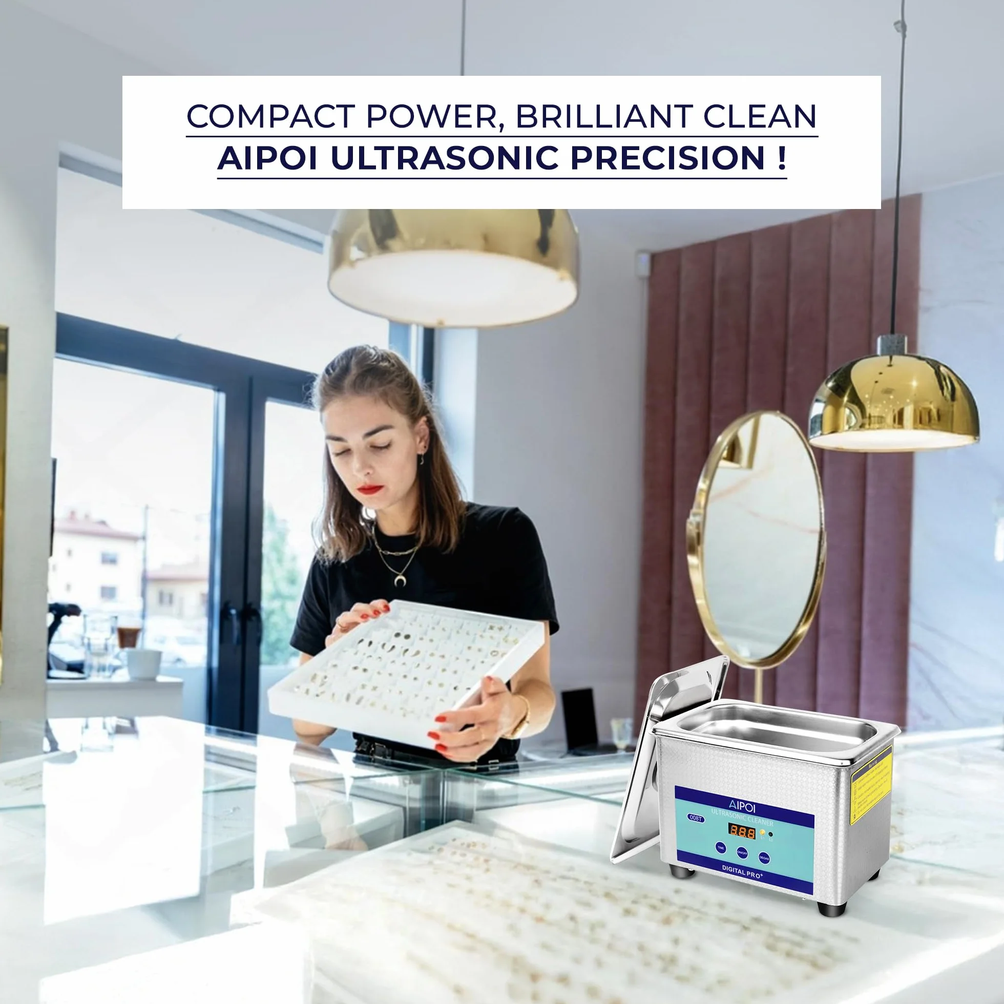 Pulitore Ultrasuoni 0.8L Professionale Pulitore Ad Ultrasuoni con Timer da 30 Minuti, 40 KHz Bagno ad Ultrasuoni per gioielli, argento, occhiali, catena orologio, dentiera, parti, parti