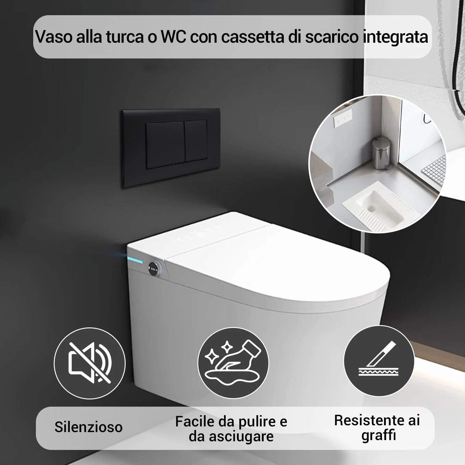 Placca di Comando WC Compatibile con Geberit Sigma Gamma UP300 UP320 246x164 mm Nero Opaco
