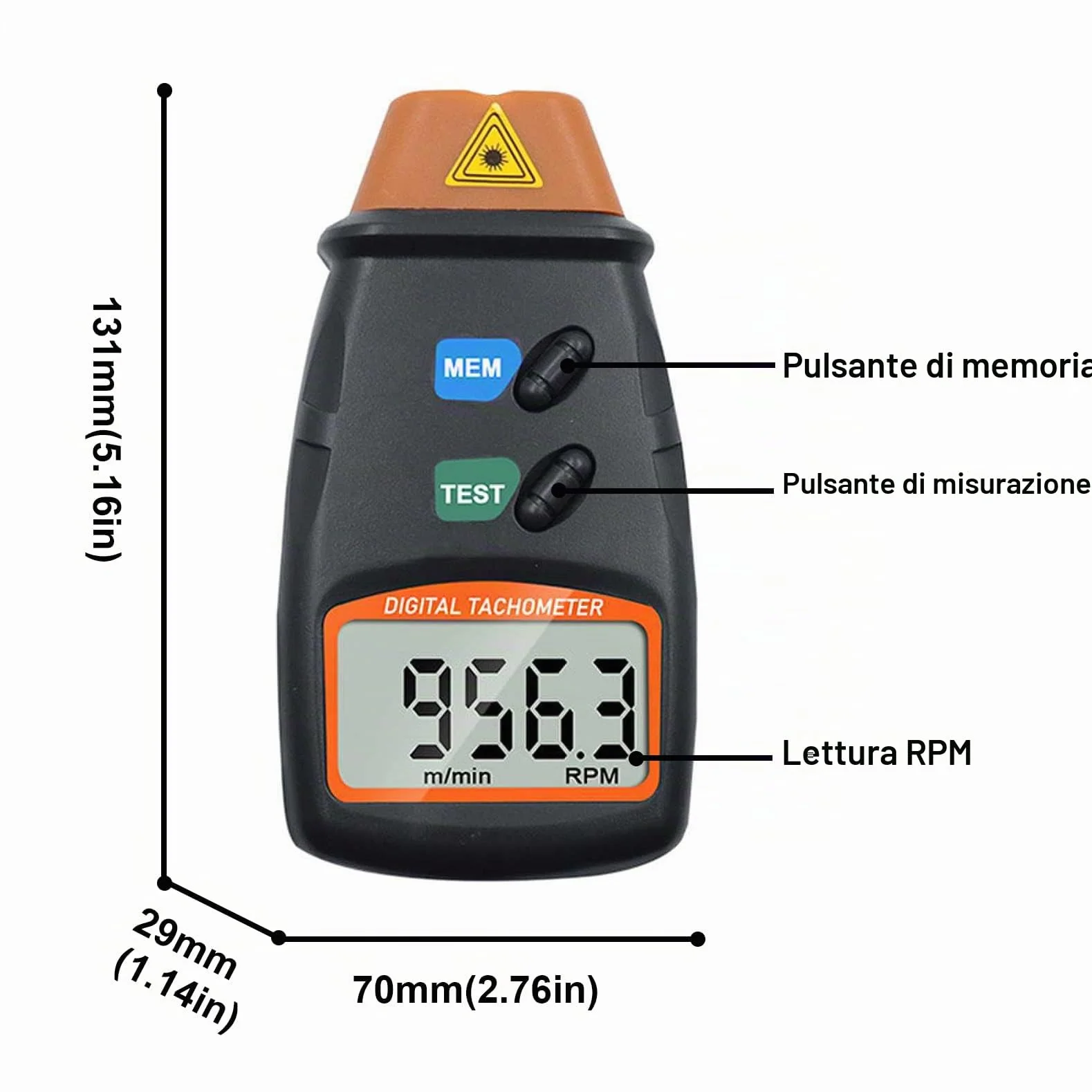 Mengshen Contagiri Digitale, Contagiri Laser Senza Contatto 2.5-99999 RPM Misuratore Di Velocità Di Rotazione Misuratore Di Velocità Con Nastro Riflettente (Batteria Da 9V Inclusa)