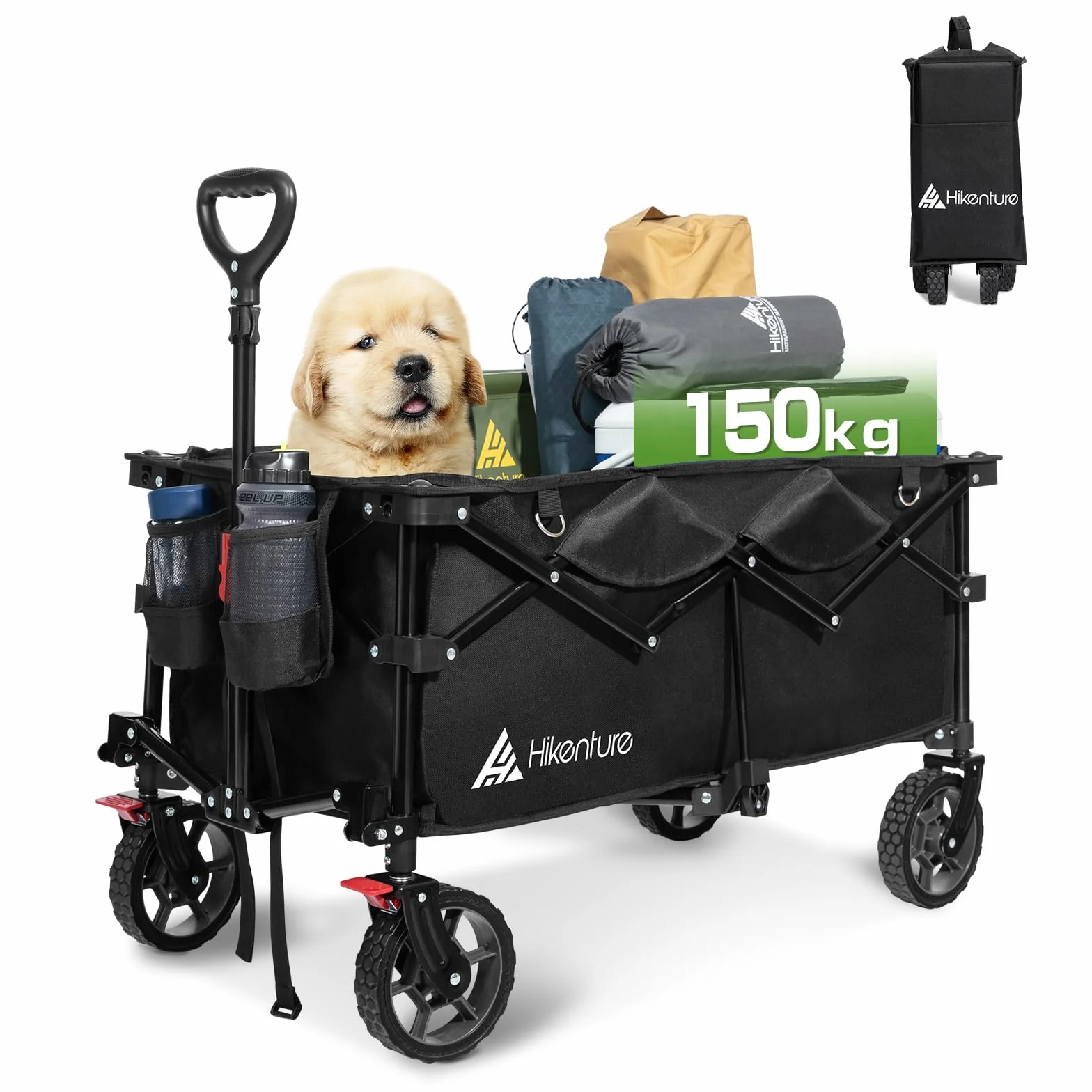 HIKENTURE - Carrellino pieghevole da 135 l, carrello pieghevole per spiaggia, campeggio, shopping, trasportabile a mano, portata 150 kg