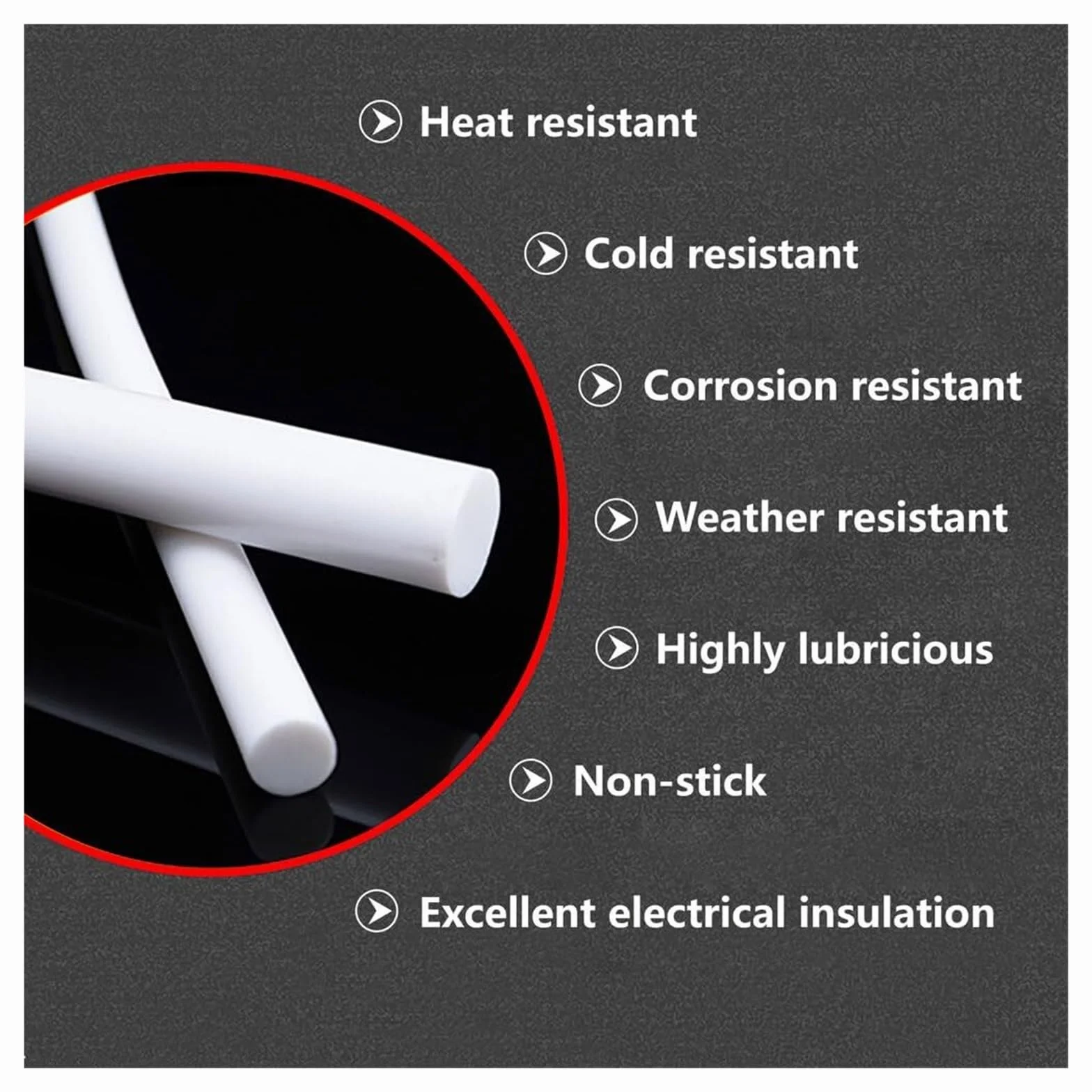 Barra tonda in PTFE, Teflon, for impieghi gravosi, 20/30/50 cm, diametro grande 60–75 mm, plastica solida bianca, resistente agli agenti chimici, lavorabile for uso industriale(60mm x 0.5m)