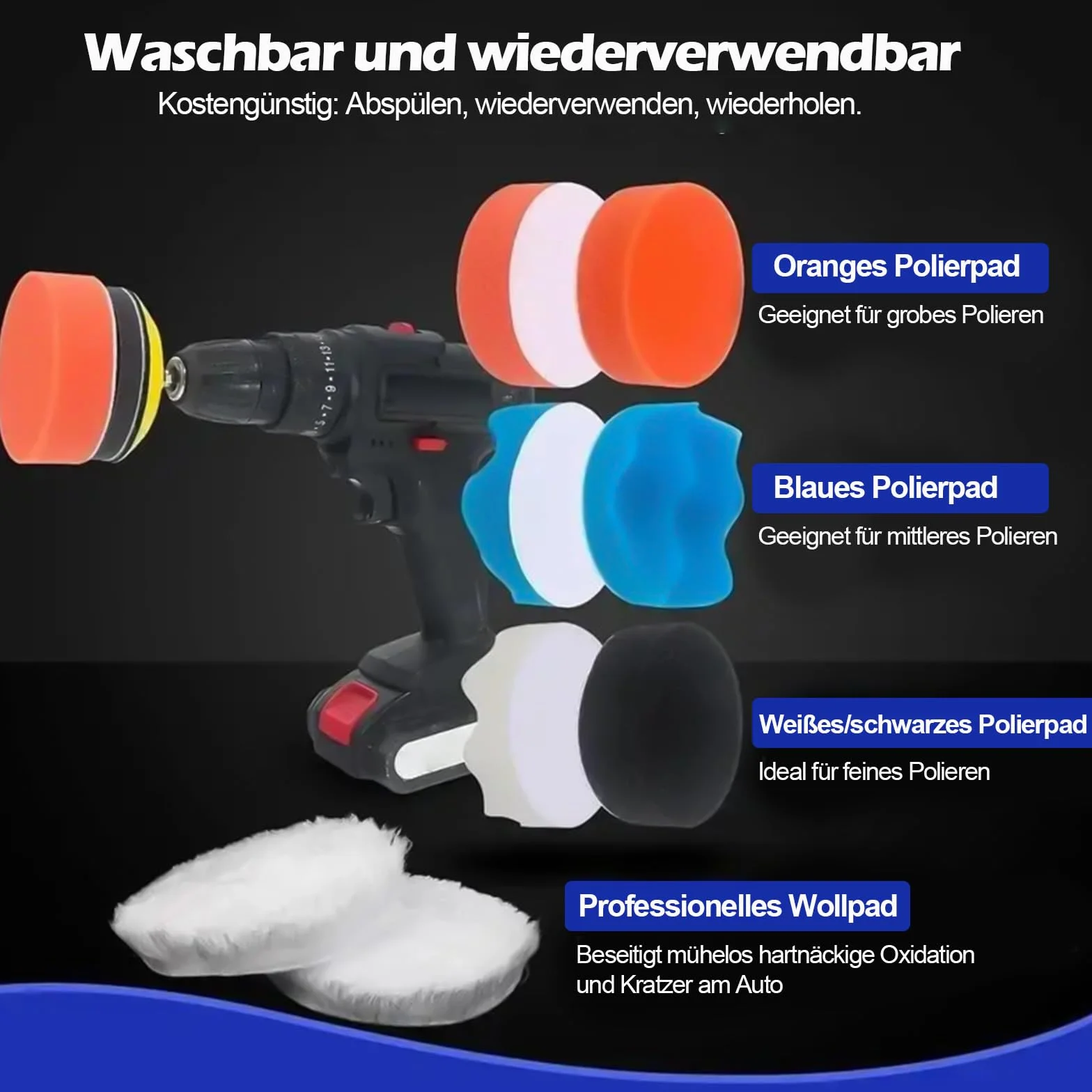 Set di 200 dischi abrasivi da 50 mm, set di dischi abrasivi in, per fari, carta vetrata, tamponi abrasivi asciutti bagnati e tamponi lucidanti con grana 60 – 10000 per avvitatore a batteria
