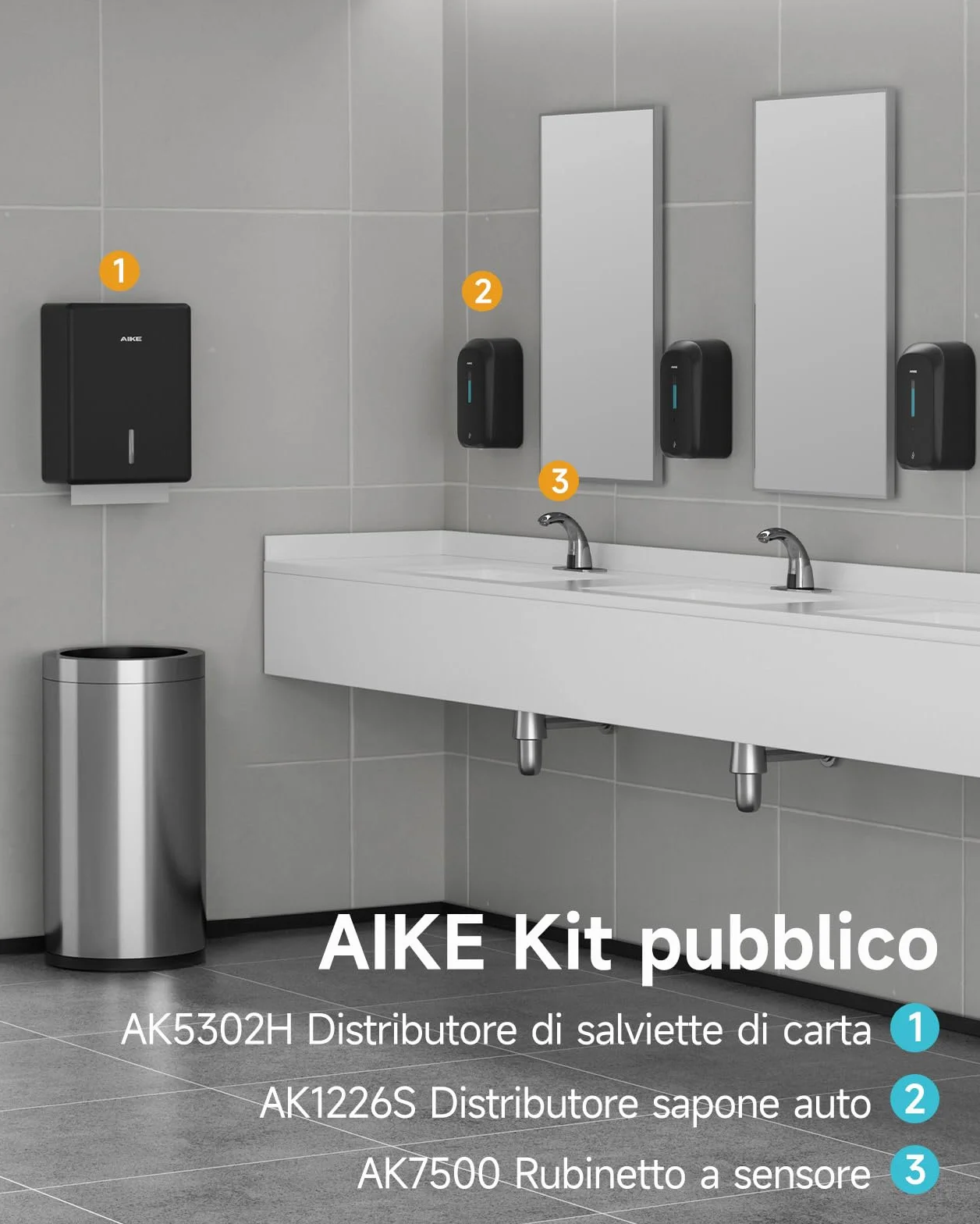 AIKE Dispenser Salviette Carta Parete 400-Fogli H2 H3 Piegati Z/V/C Multifold AK5302H