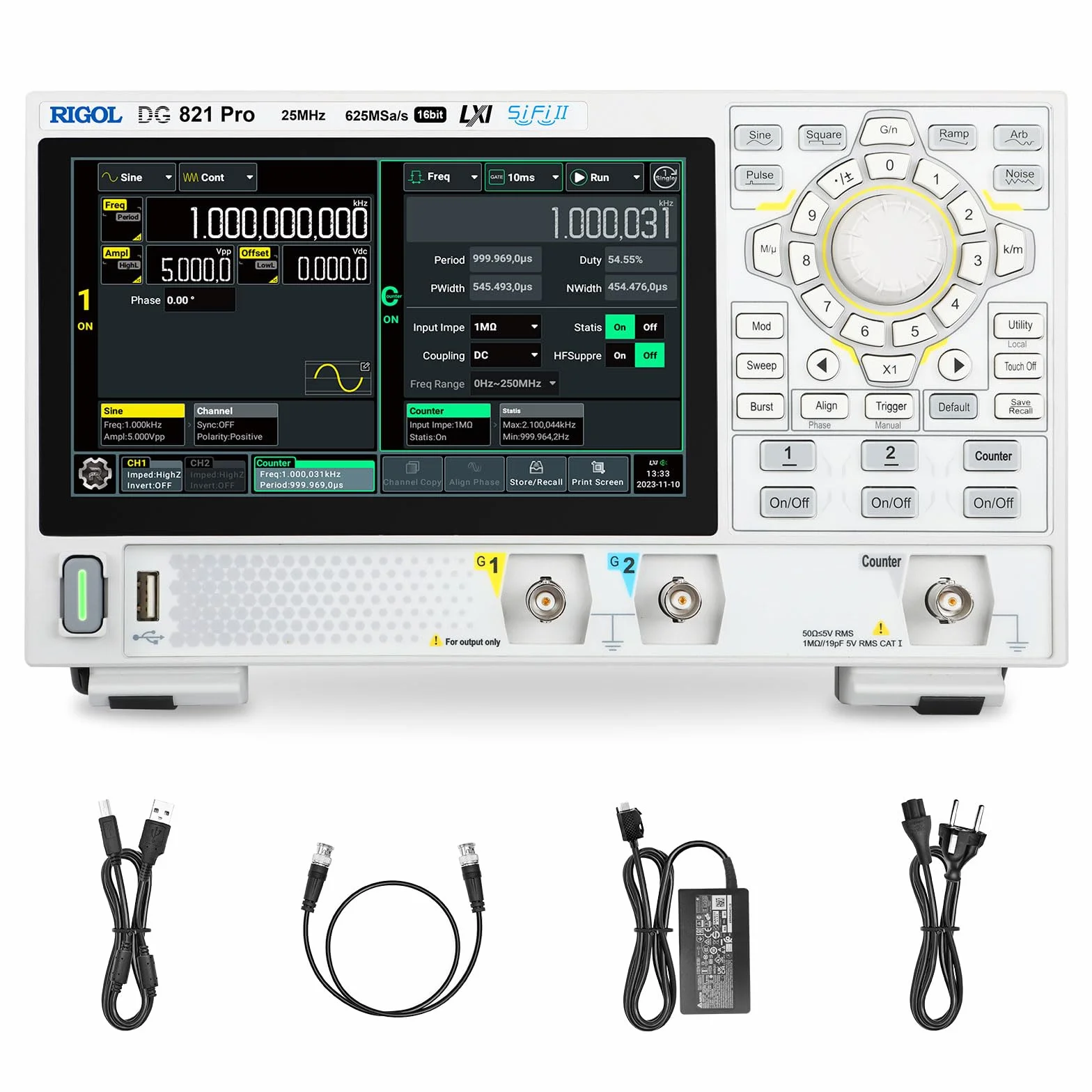 RIGOL Generatore di Segnale,DG821 Pro Generatore di Funzioni,25 MHz,1 Canale,Risoluzione a 16 bit,Schermo touchscreen HD da 7",Ultra-portatile,Perfetto per test sul campo e didattica in laboratorio