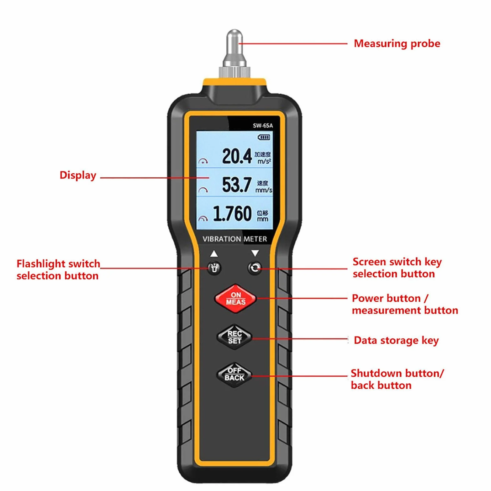SW-65A Misuratore di Vibrazioni Digitale Portatile Tester Dispositivo di Monitoraggio per Macchine di Misura Misuratore di Vibrazioni PortatileSW-65A di PortatileMisuratore di