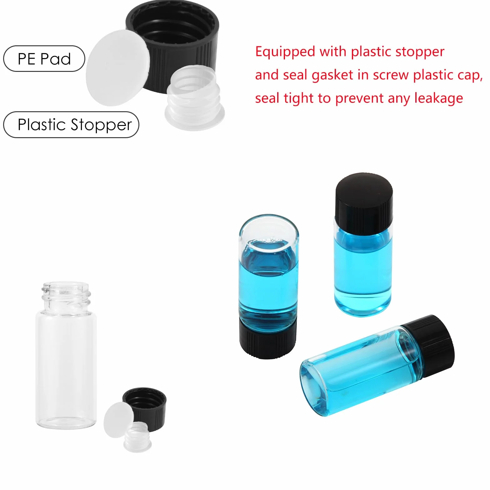 Fiale di Vetro 10 ml con Tappi a Vite, Flacone Campione Liquido, 12 Pezzi