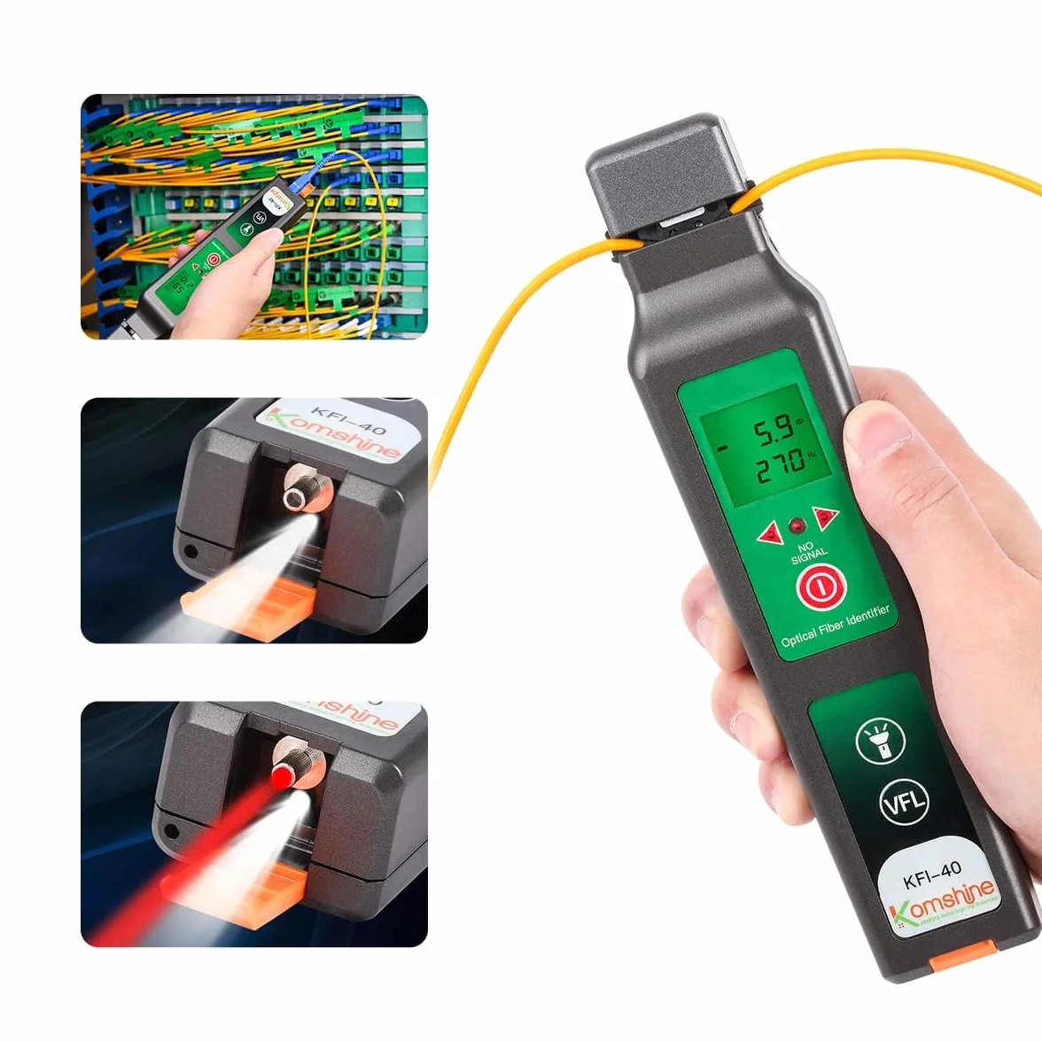 Identificatore fibra ottica Komshine KFI-40 con funzione VFL da 10 mW, display LED