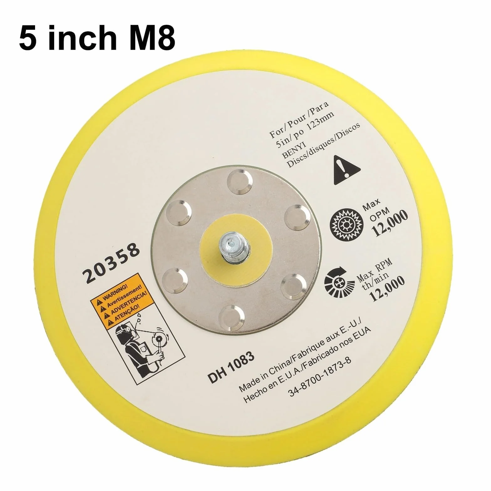 Platorello di supporto per sistemi di levigatura pneumatica con attacco filettato M6 e M8 (12,7 cm) di diametro 5,1 cm, 7,6 cm