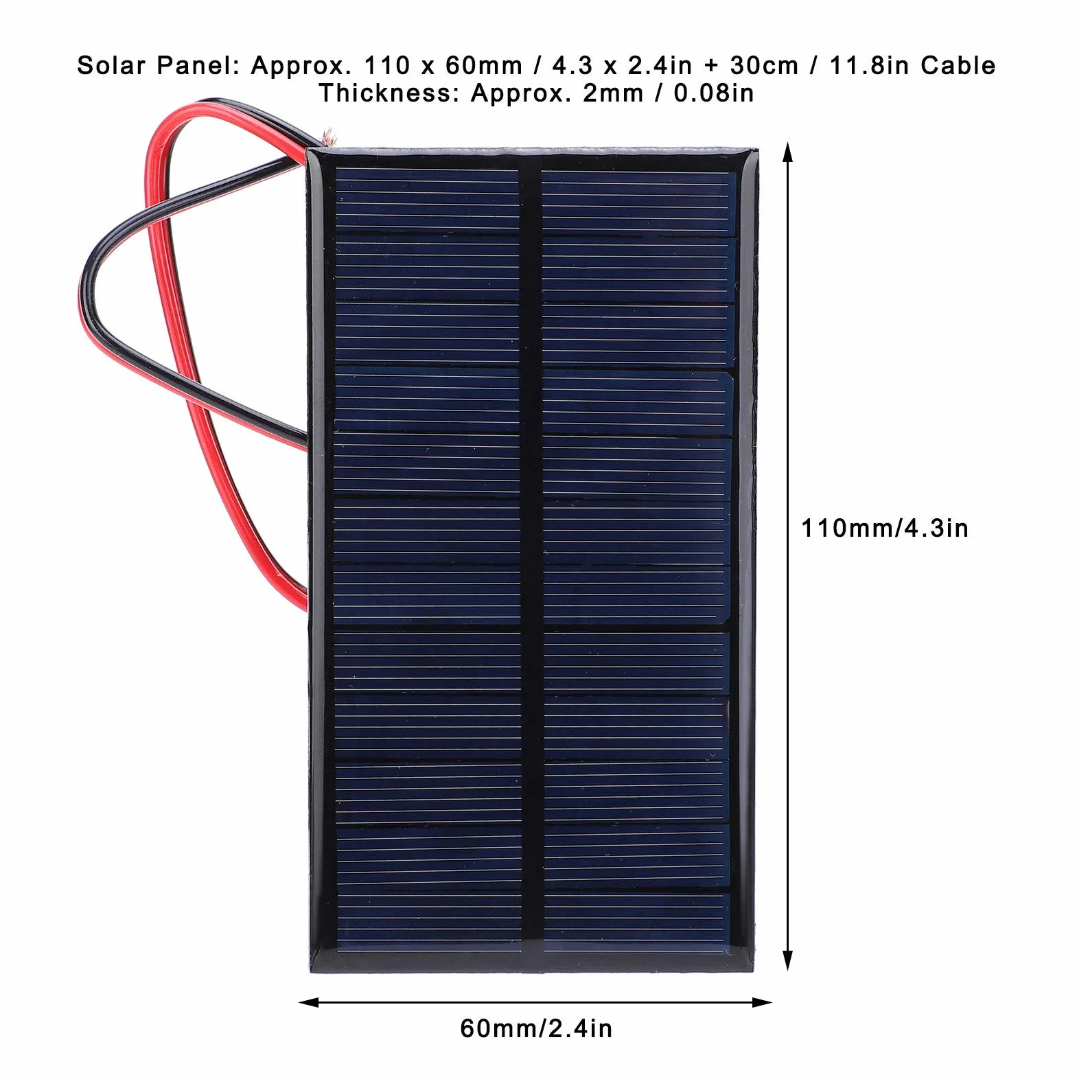 Pannello solare 6 V 1 W, cella solare in silicio policristallino, cavo 30 cm, rosso/nero