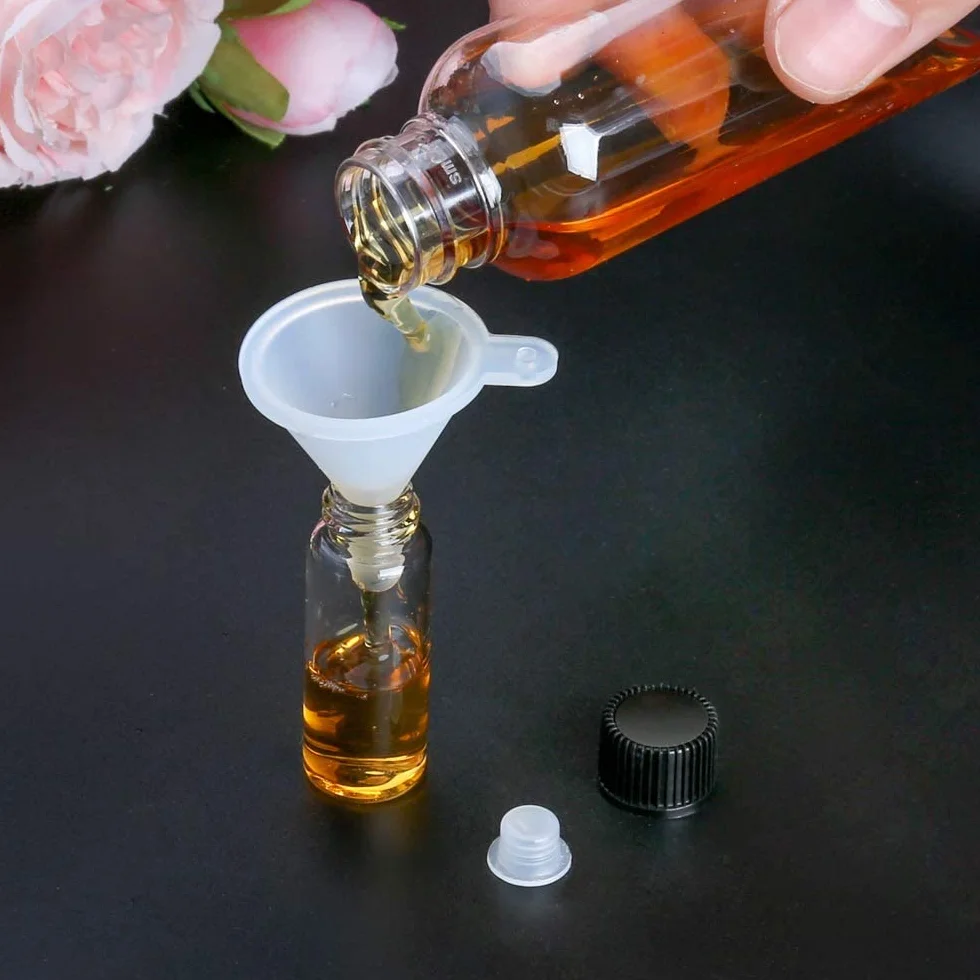 Fiale di Vetro Trasparente 5ml con Tappo Nero, Bottiglie Campione per Oli Essenziali