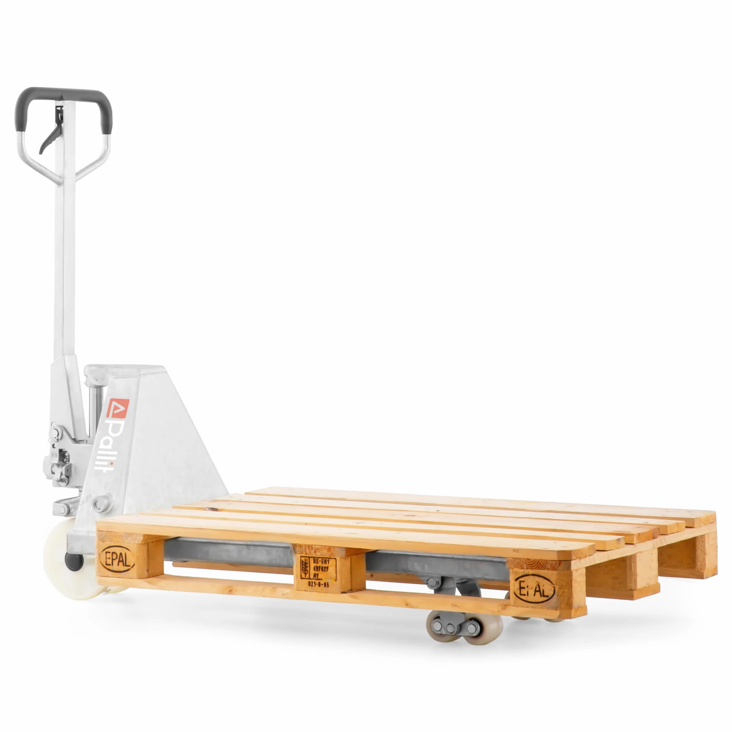 Pallit Transpallet manuale GALVAN | portata 2500 kg | lunghezza delle forche 1150 mm | ruote in nylon | Acciaio zincato
