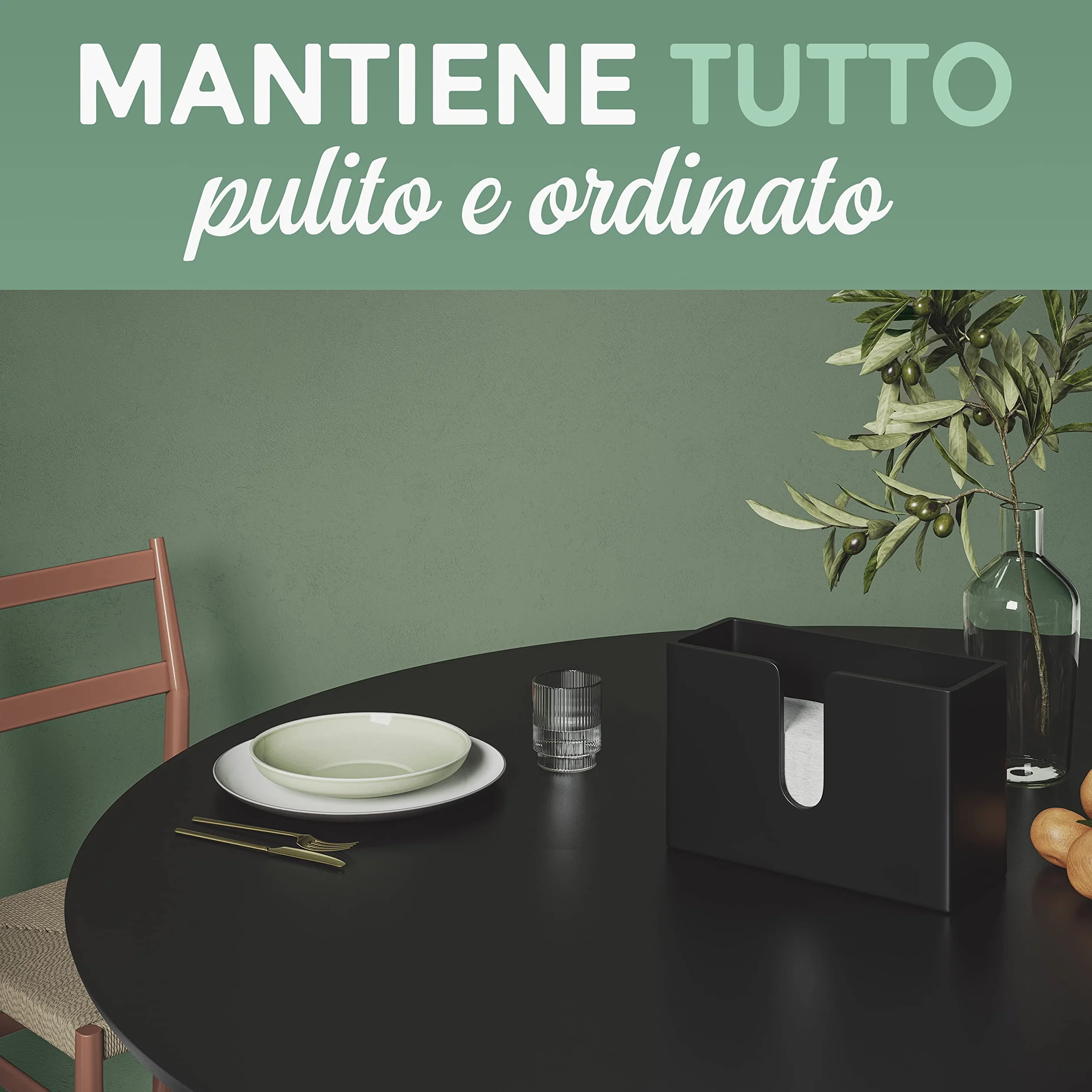 Dispenser per Carta Asciugamani in Legno NATURE SUPPLIES - Porta Salviette da Parete, Bambù Naturale, Nero