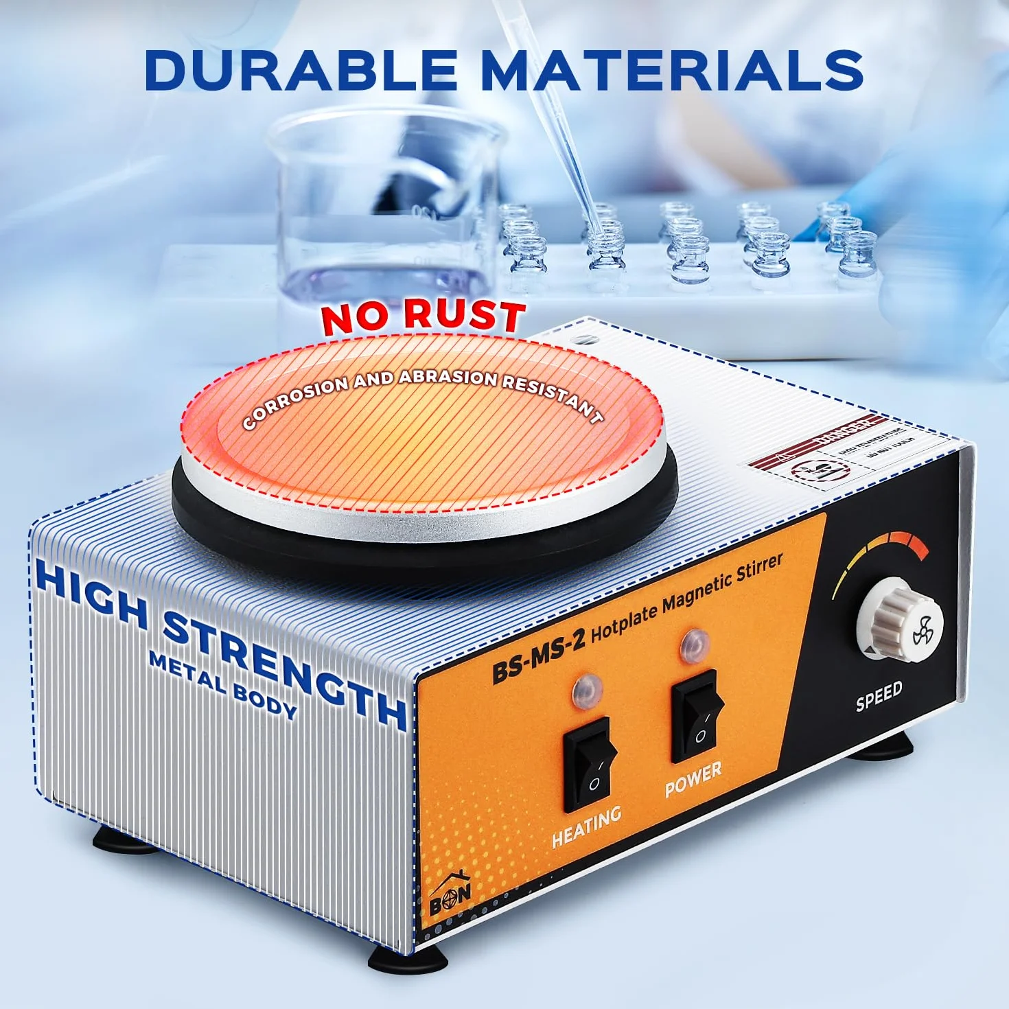 Bonvoisin Agitatore Magnetico con Piastra Riscaldante, Mixer da Laboratorio da 2L 0-2600rpm 100℃ con Asta di Supporto Sensori Flessibile, 120 * 120mm 180W Potenza di Riscaldamento (EU)
