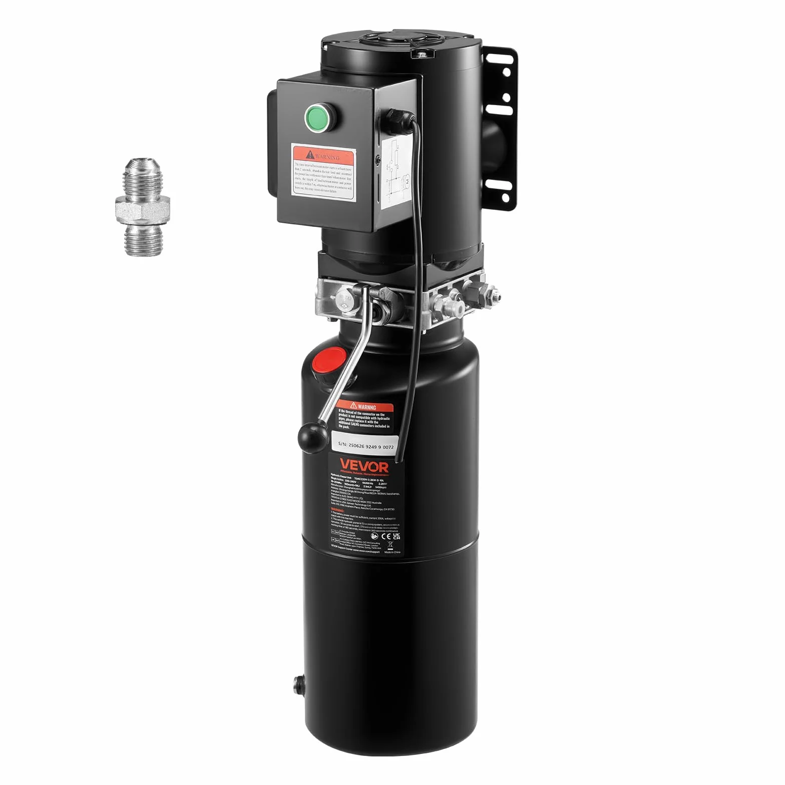 VEVOR Unità di Potenza per Pompa Idraulica, Unità Idraulica a Semplice Effetto da 10 L, Portata Olio 6,3 L/min, Pressione di Scarico Massima 22 MPa per Autocarri con Cassone Ribaltabile, Nero