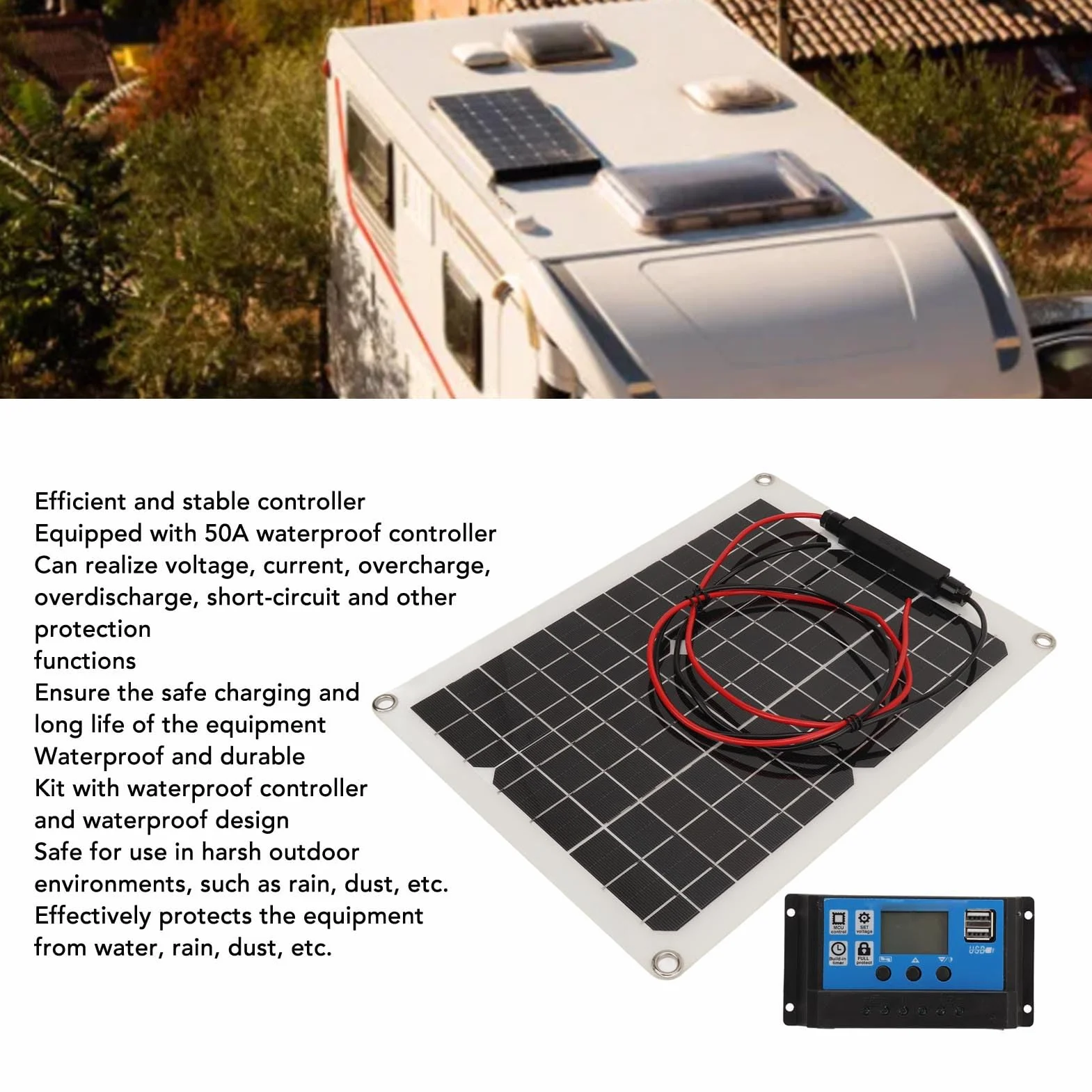 Pannello Solare 300W Alta Efficienza per Campismo e Outdoor con Regolatore di Carica IP67 - Kit Solare Completo 12V/24V 50A per Auto e