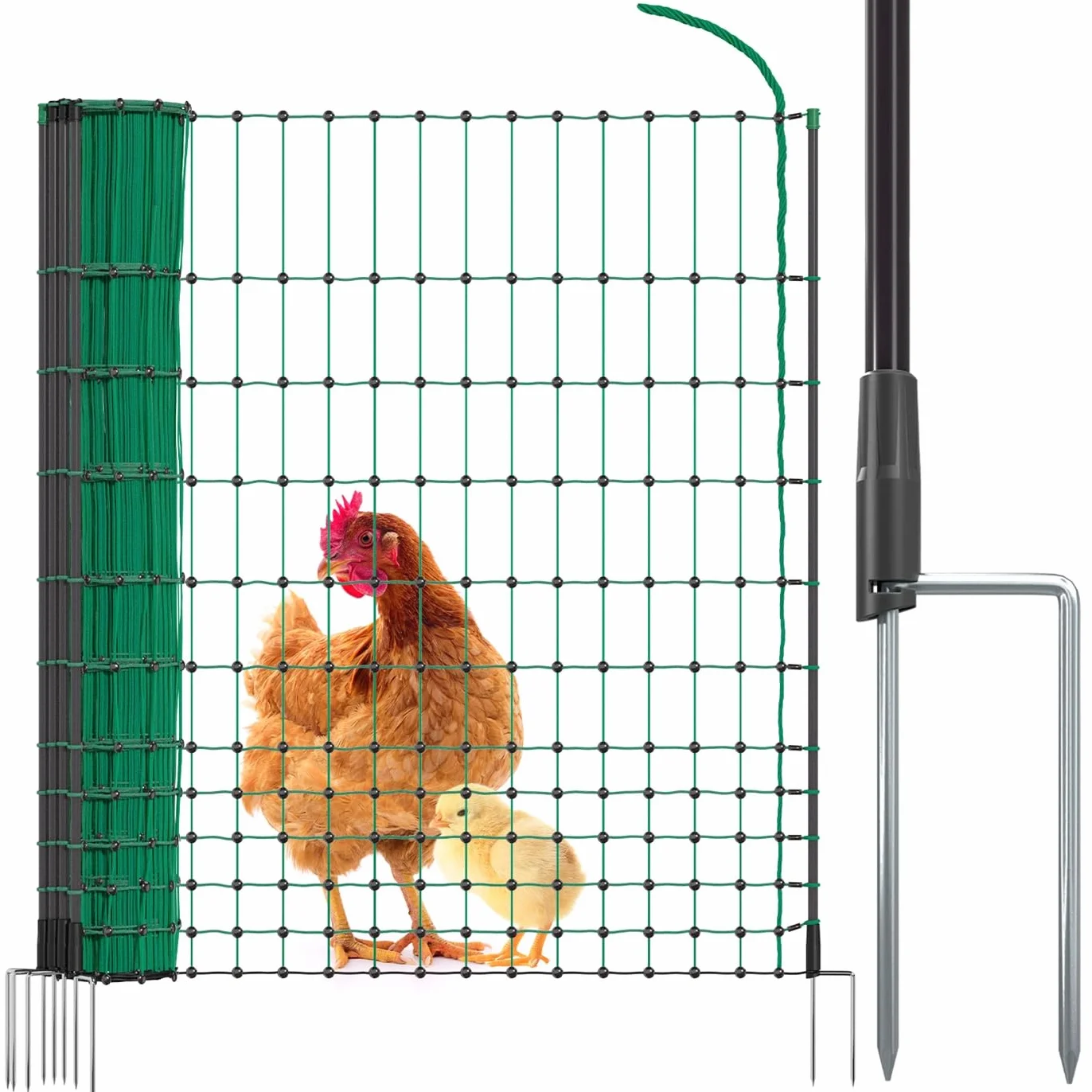 VOSS.farming Rete pollame farmNET per recinzioni Non elettrificabili, 112 cm di Altezza e 25 m di Lunghezza, a Punta Doppia, Dotata di 9 Pali, Colore Verde